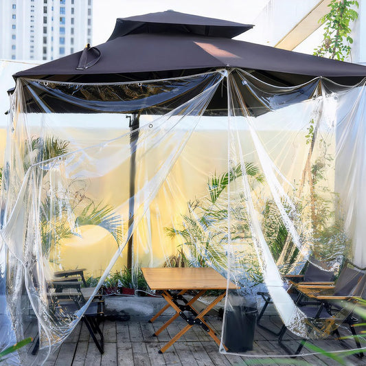 Transparent tarpaulin with eyelets 420g/m² 3x3m, tarpaulin tent tarpaulin waterproof with rope and cable ties, PVC material weatherproof tarpaulin for rain protection for plants greenhouse patio furniture.