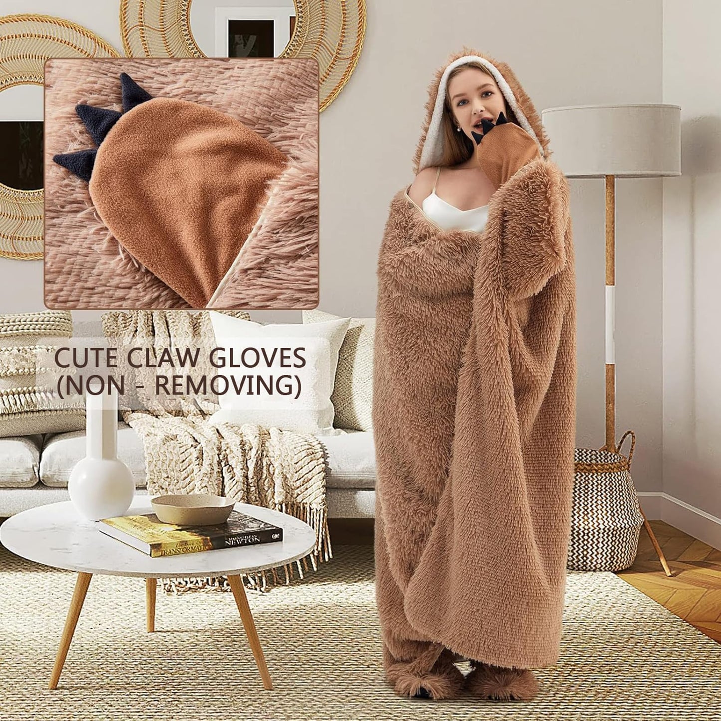 Sloth blanket with sleeves and hut slippers - Sloth gift for women | Sherpa fleece cuddle blanket with sleeves, Portable blanket to wear as Christmas birthday gift for women ladies