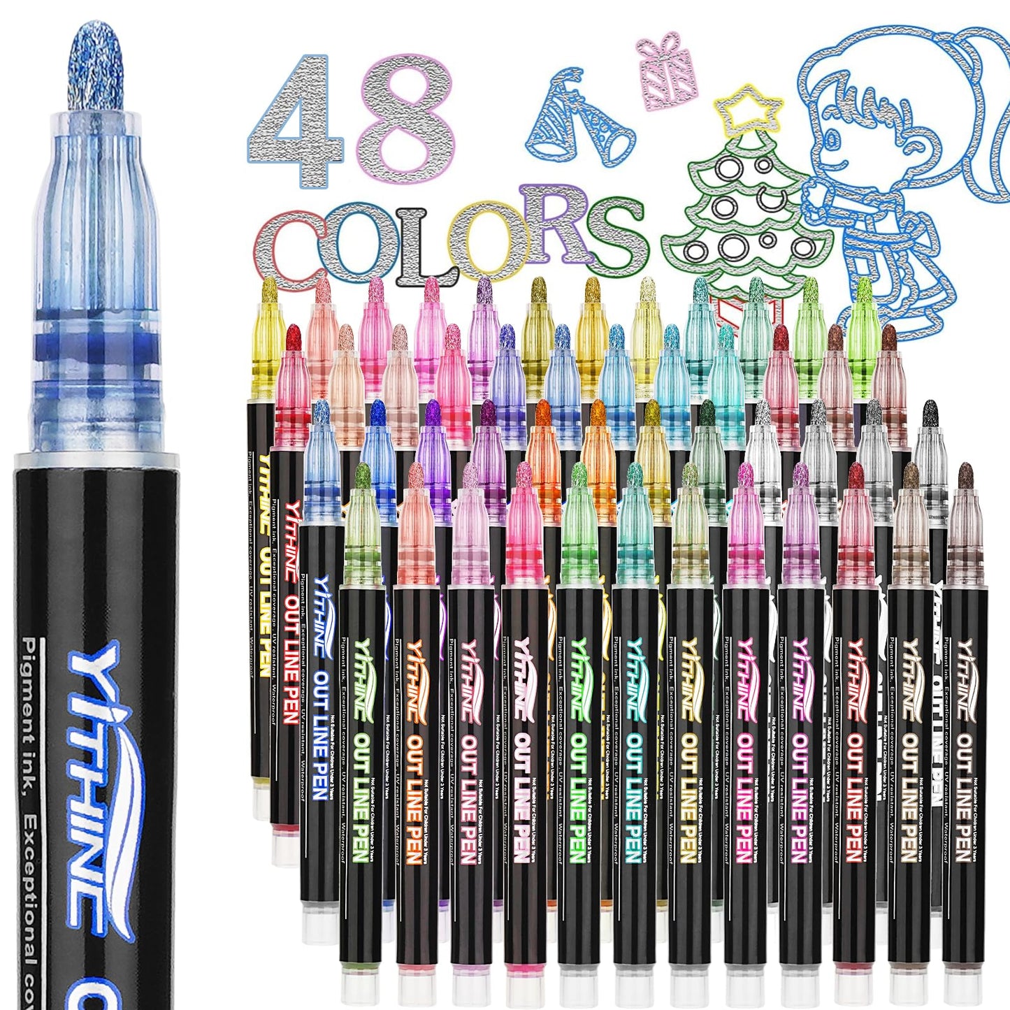 YITHINC Glitter Pens Magical Pens, Advent Calendar Fillers for Kids, Girls Gifts 4-12 years, Santa Gifts for Kids, 48 Outline Pens Magic Pens for Advent Calendar Fillers.
