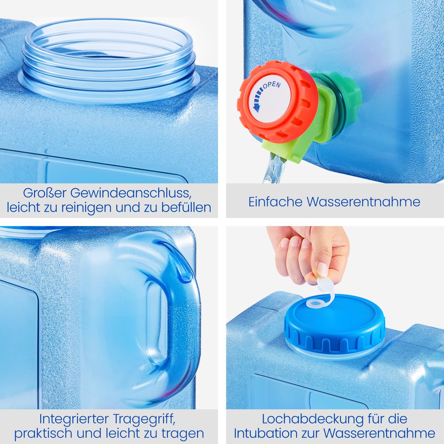 Trintion water canister with tap and screw cap water container drinking water container, water tank for hiking camping picnic caravan (5L)