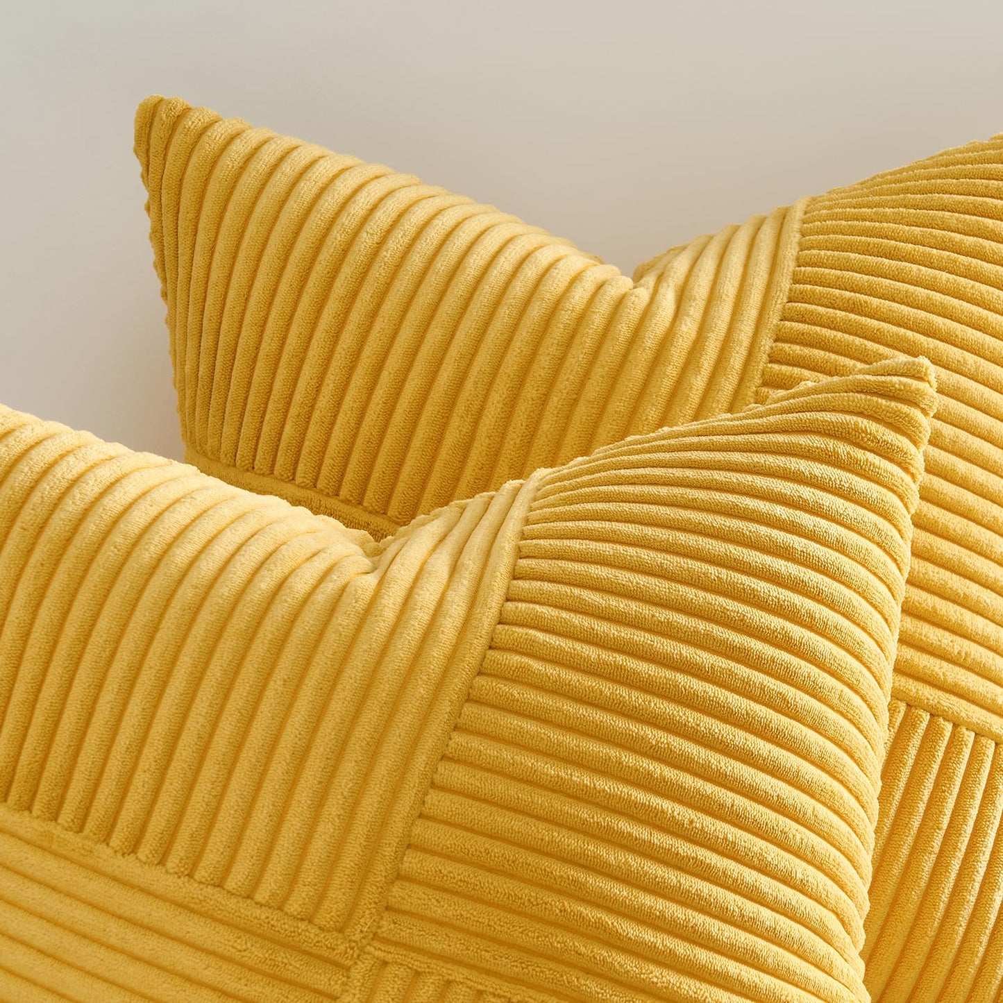 Topfinel Pillow Cover 24x24 Yellow Corduroy 2-Pack Windmill Striped Pillowcases Cushion Cover Decorative Throw Pillow Case Patchwork Design for Living Room Bedroom Couch