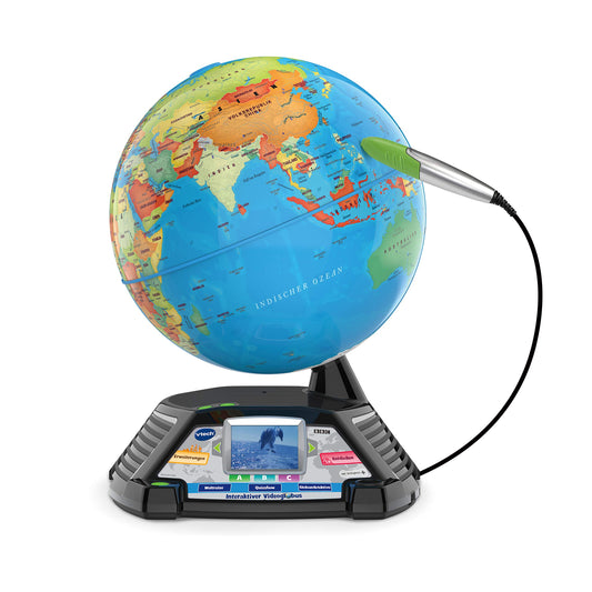 VTech Interactive Video Globe - globe with screen, auditory and visual learning content (German version) - perfect for starting school - for children aged 7 and above