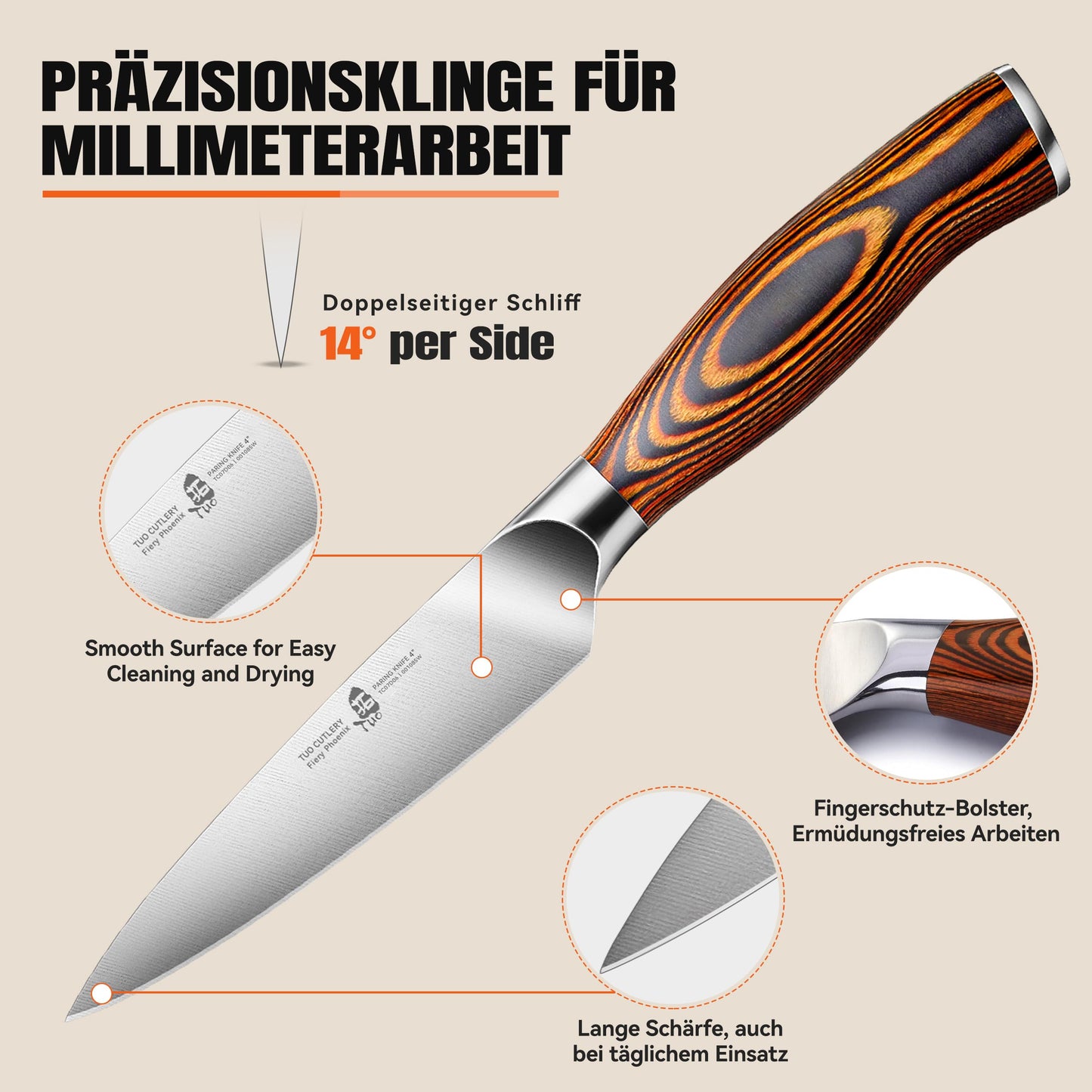 10cm vegetable knife, sharp paring knife, small kitchen knife made of high carbon German stainless steel, rust-resistant kitchen utensil, luxurious gift box included - Fiery Phoenix series