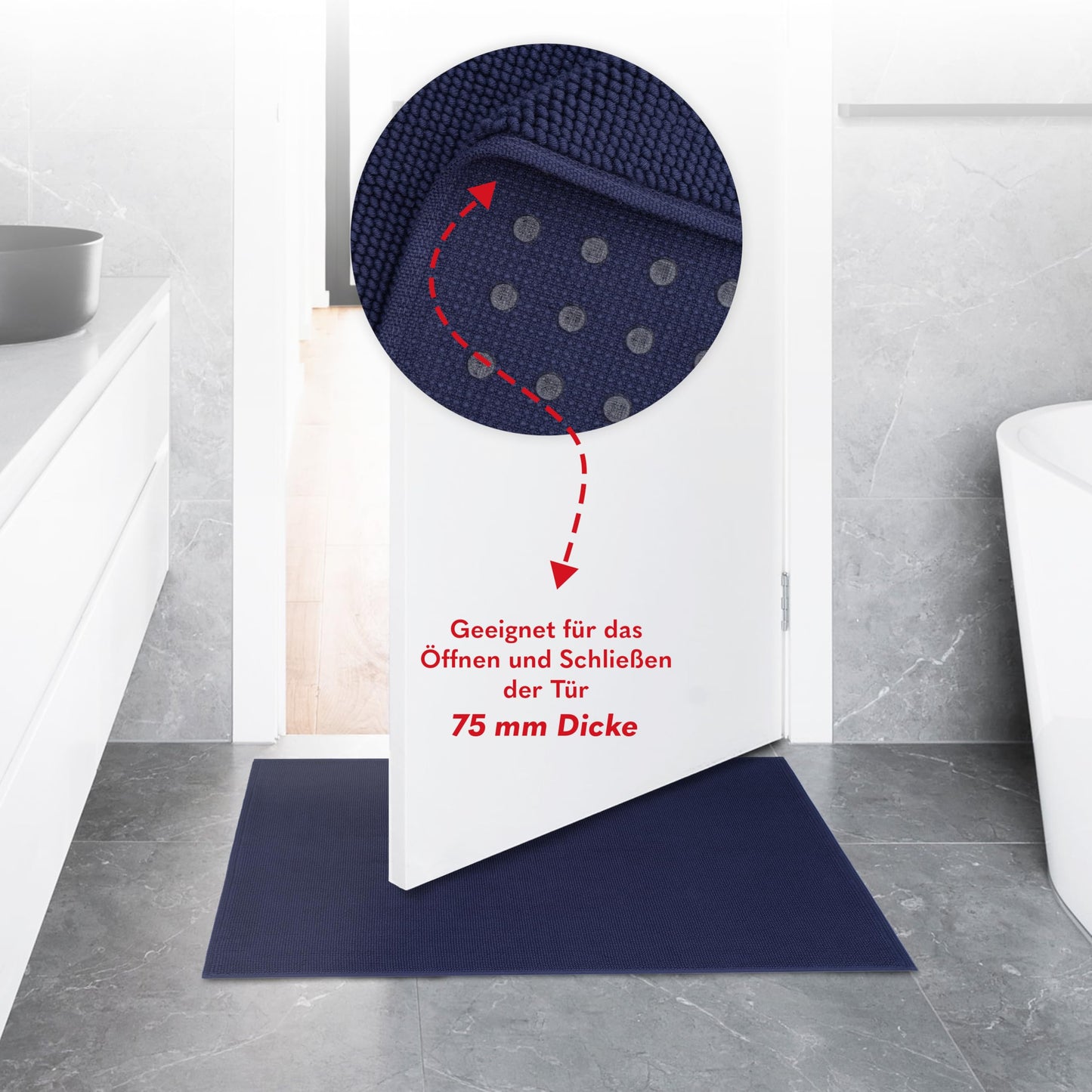 Hammetex 100% cotton non-slip bath mat, 43x61 cm bath rug for bathroom toilet, absorbent quick-drying washable bath floor mats, navy blue