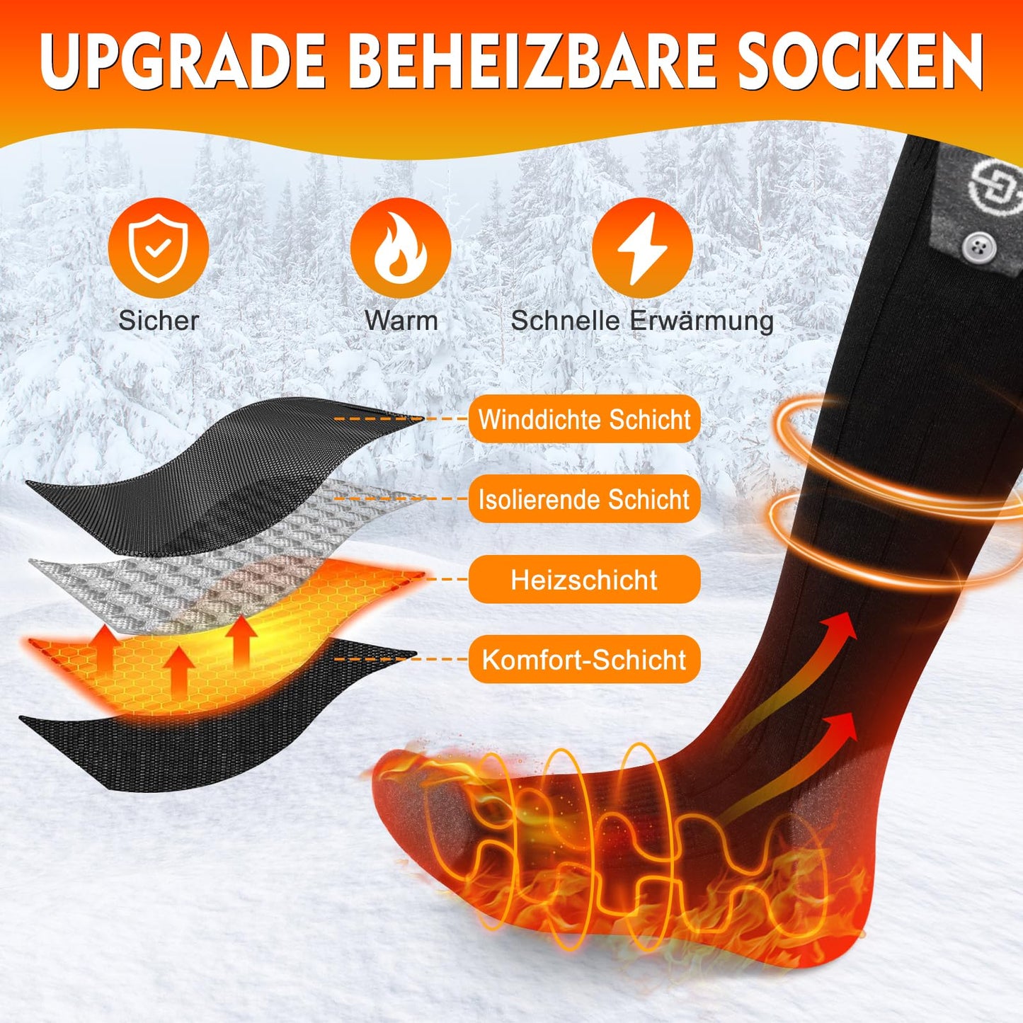 Youtelit Heated Socks with APP Control 6000mAh Foot Warmers Warm Socks Women Men Washable 4 Temperature Rechargeable Heated Socks for Skiing, Cycling, Fishing, Camping, Hiking