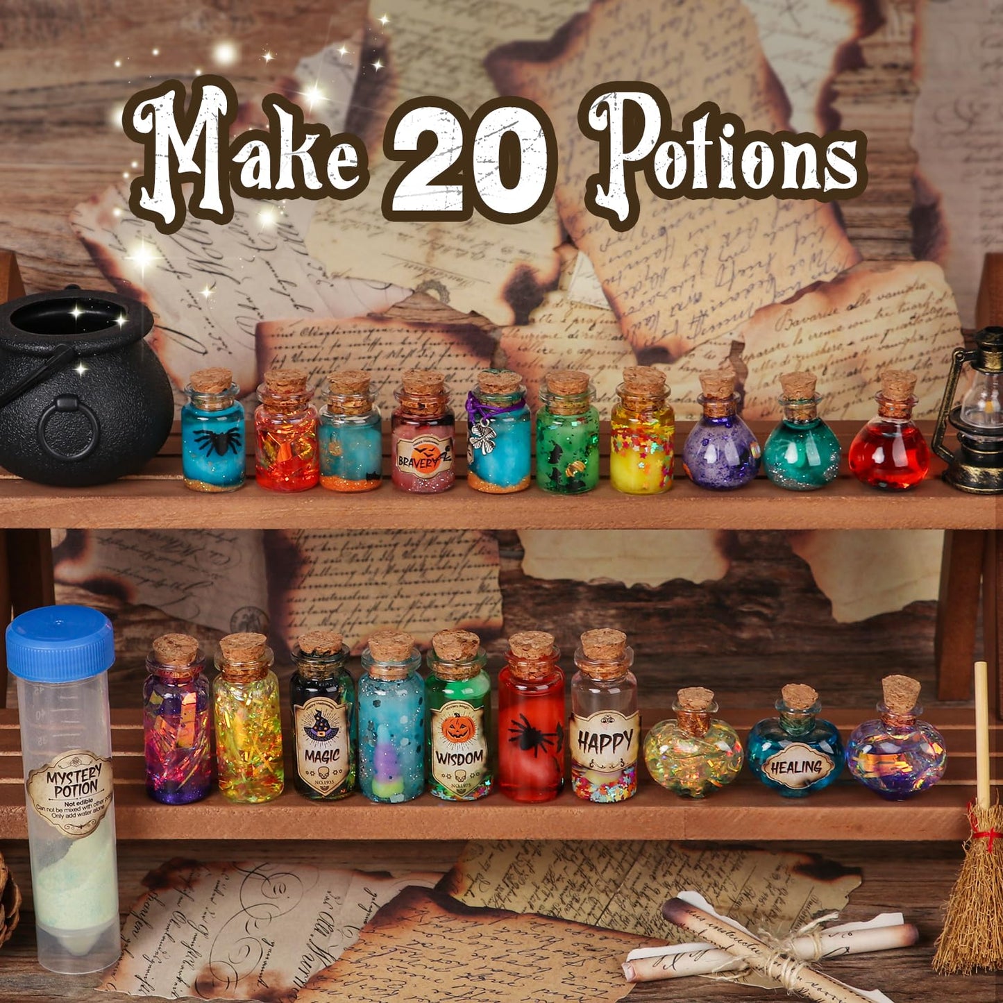 Mystery Potions Creative Gift for Kids, 20 Magic Potion Wizard Potion Bottles, Craft Toys Creative Christmas Birthday Gifts for Boys & Girls Age 6 7 8 9 10+