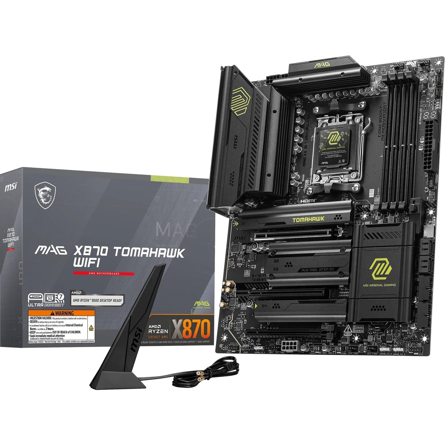MSI MAG X870 Tomahawk WiFi Motherboard, ATX - Supports AMD Ryzen 9000/8000/7000 processors, AM5-80A SPS VRM, DDR5 Memory Boost 8400+MT/s (OC), PCIe 5.0 x16 & 4.0 x16, M.2 Gen5, Wi-Fi 7, 5G LAN.