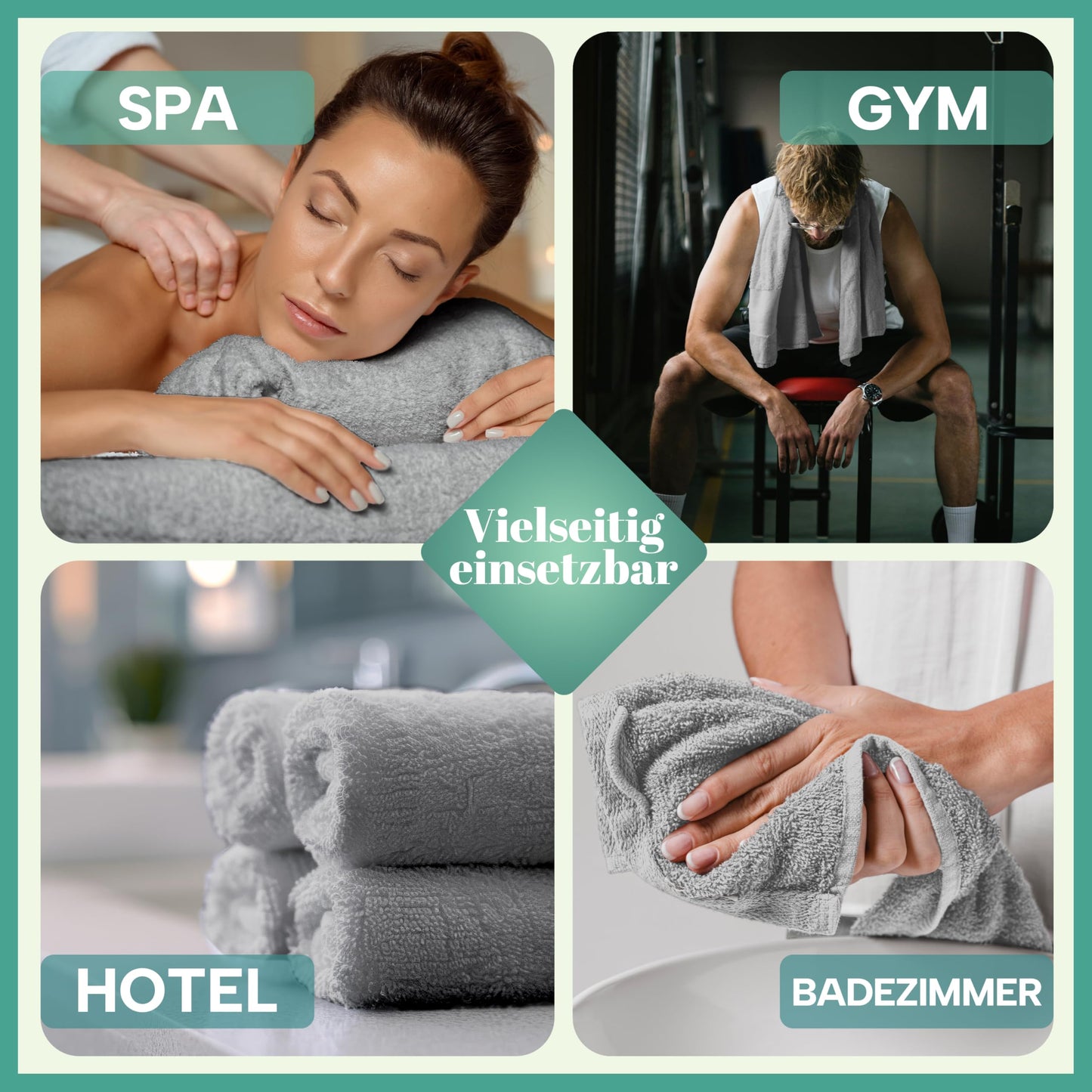 NatureMark 8-pack towels, 100% cotton, 50 x 100 cm, towel set Silver/Bordeaux.