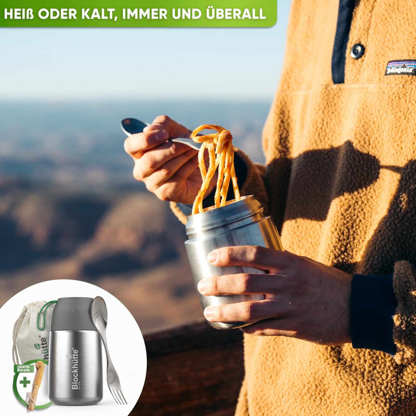 Log cabin thermos food jar 530ml stainless steel, thermos container for kids' food BPA-free and leak-proof, lunchbox thermos with anti-vacuum valve, insulated container dishwasher safe.