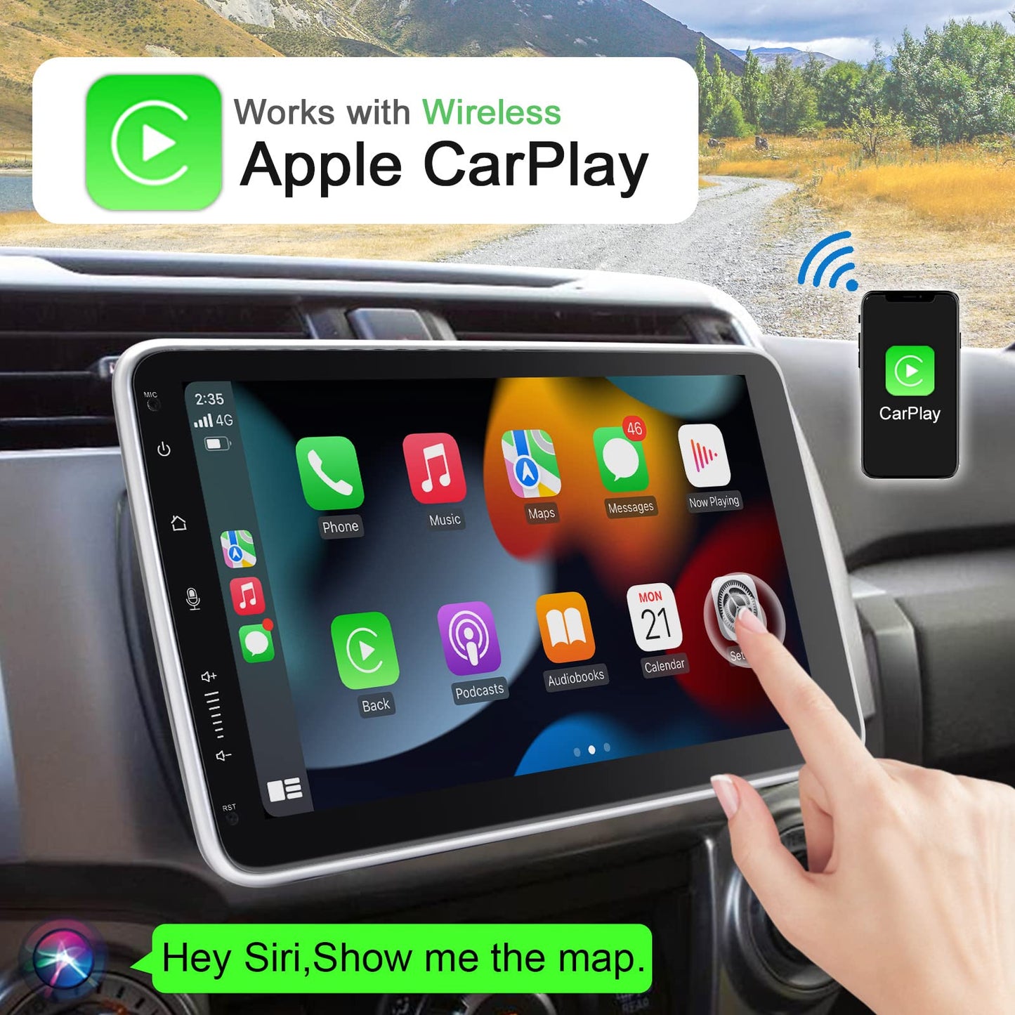 Android 12 car stereo with navigation 10.1 inch screen Built-in DAB+ Wireless Android Auto & Wireless Carplay 1 Din car radio Touch Display with Bluetooth 8 Core 2G+32G WiFi 4G GPS RDS AM Rearview camera