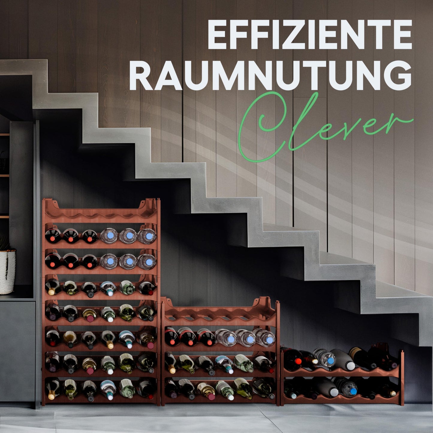 Novaliv Brown, Modular Bottle Rack for 72 Wine Bottles - Stackable, Expandable, Sturdy - Ideal for Wine Storage in Cellar, Hospitality & Home, Drinks Cabinet, Stackable Wine Rack