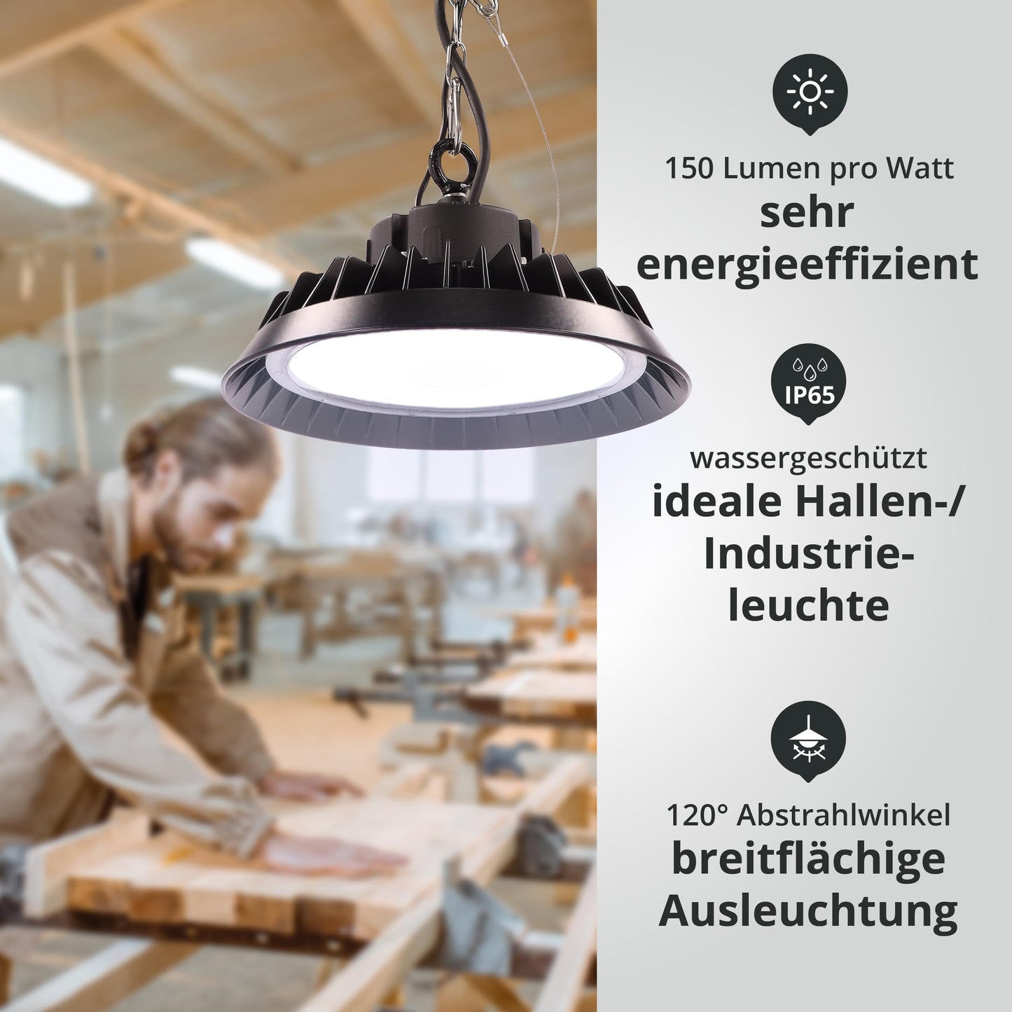 200W LED high bay warehouse luminaire with PREMIUM brand driver dimmable (1-10V) daylight white 6000K 30,000lm 150lm/W 120° IP65 UFO industrial lamp workshop lighting Ø324xH136mm 5-year warranty