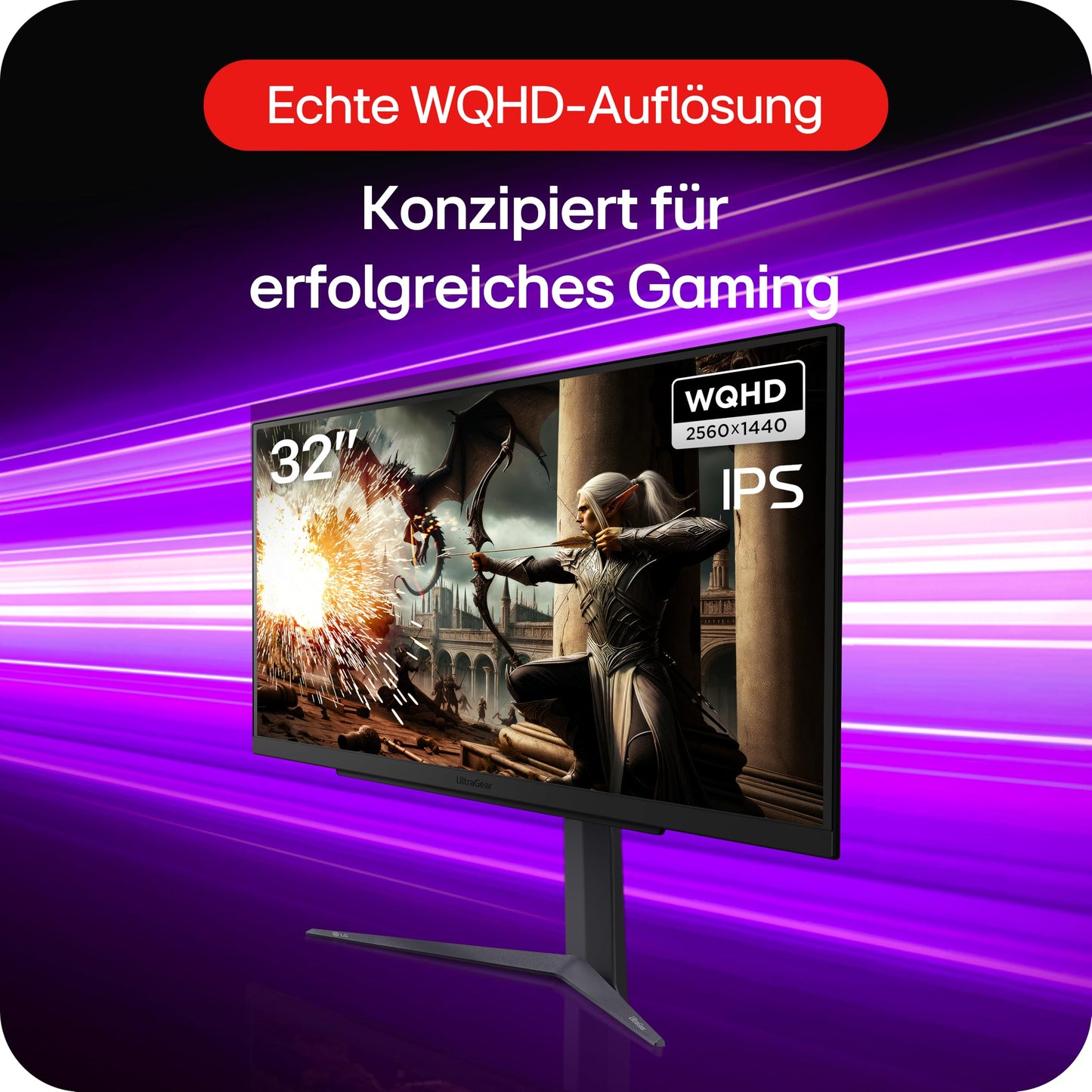 LG Electronics 32GS75QX-B.AEU UltraGear™ QHD Gaming IPS Monitor 32" (80 cm), 2560 x 1440, 16:9, 1ms GtG, 180 Hz, HDR10, 400 cd/m² brightness (typ.), NVIDIA G-Sync™ Compatible, AMD FreeSync™ - Grey