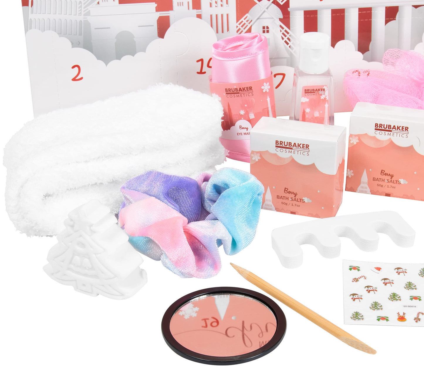 BRUBAKER Cosmetics Beauty Advent Calendar 2025 - the XXL wellness Christmas calendar for women and girls - 24 x body care products & spa accessories - city landmarks pink.