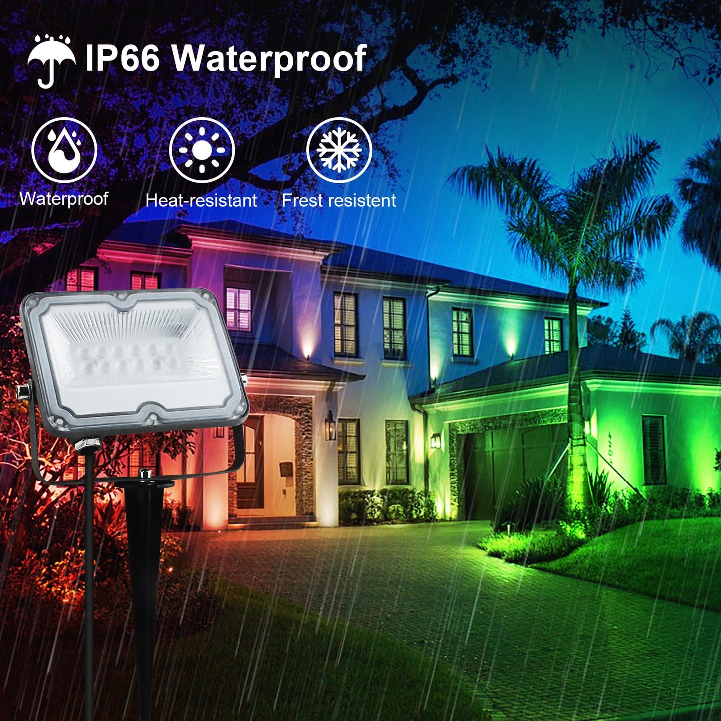 BOSITE RGB LED floodlights 10W, 4 pack, outdoor floodlights IP66 waterproof, LED garden lighting for yard, garden, tree, landscape, lawn, pathway (24V)