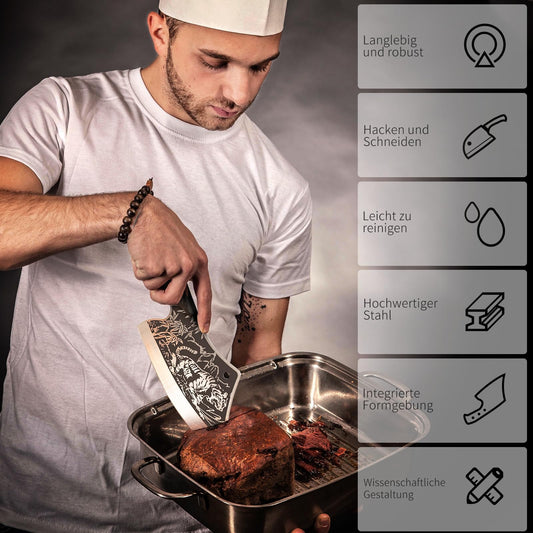 iPatio Japanese knife kitchen knife professional knife, Original Japanese chef's knife in damascus steel, cleaver boning knife with leather sheath, kitchen knife outdoor knife for kitchen camping BBQ.