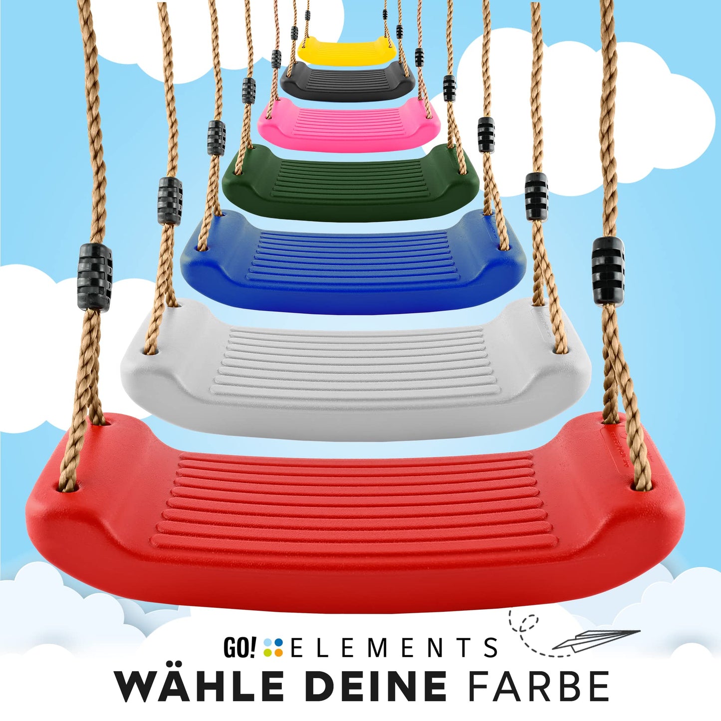 GO!elements Swing Garden - Children's Swing Outdoor Indoor - Swing Seat Swing Board Board Swing for Kids to Swing - Adjustable Height - Non-slip - Color: Red