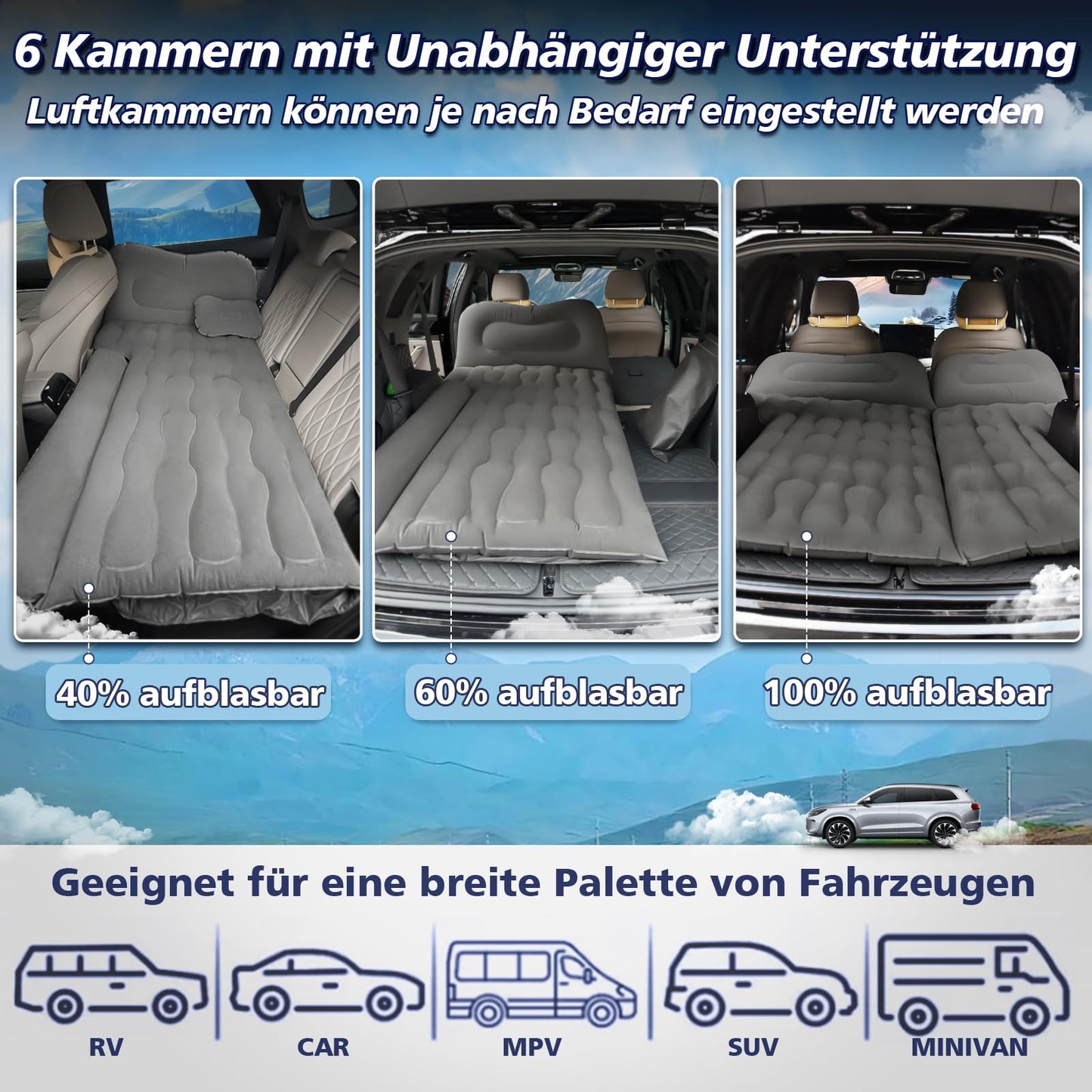 FORMIZON SUV Inflatable Mattress, 180 * 140cm Car Air Mattress, Inflatable Trunk Mattress with Air Pump and 2 Pillows, Portable Double-Sided Thicker Car Bed for Travel Camping Outdoor