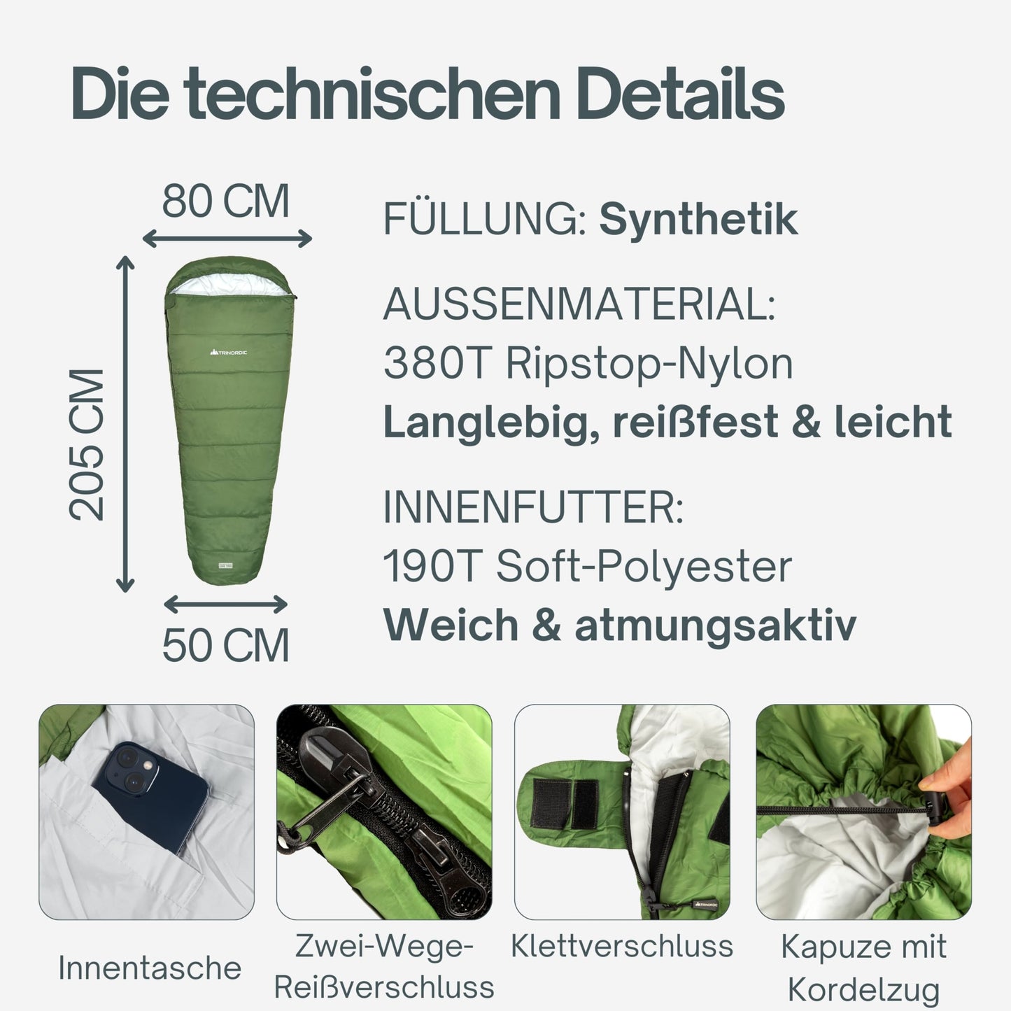 Trinordic 780g Ultralight Summer Sleeping Bag - with Anti-Snag Zipper - Compact sleeping bag for outdoor activities, great for camping, hiking, trekking, and bikepacking.