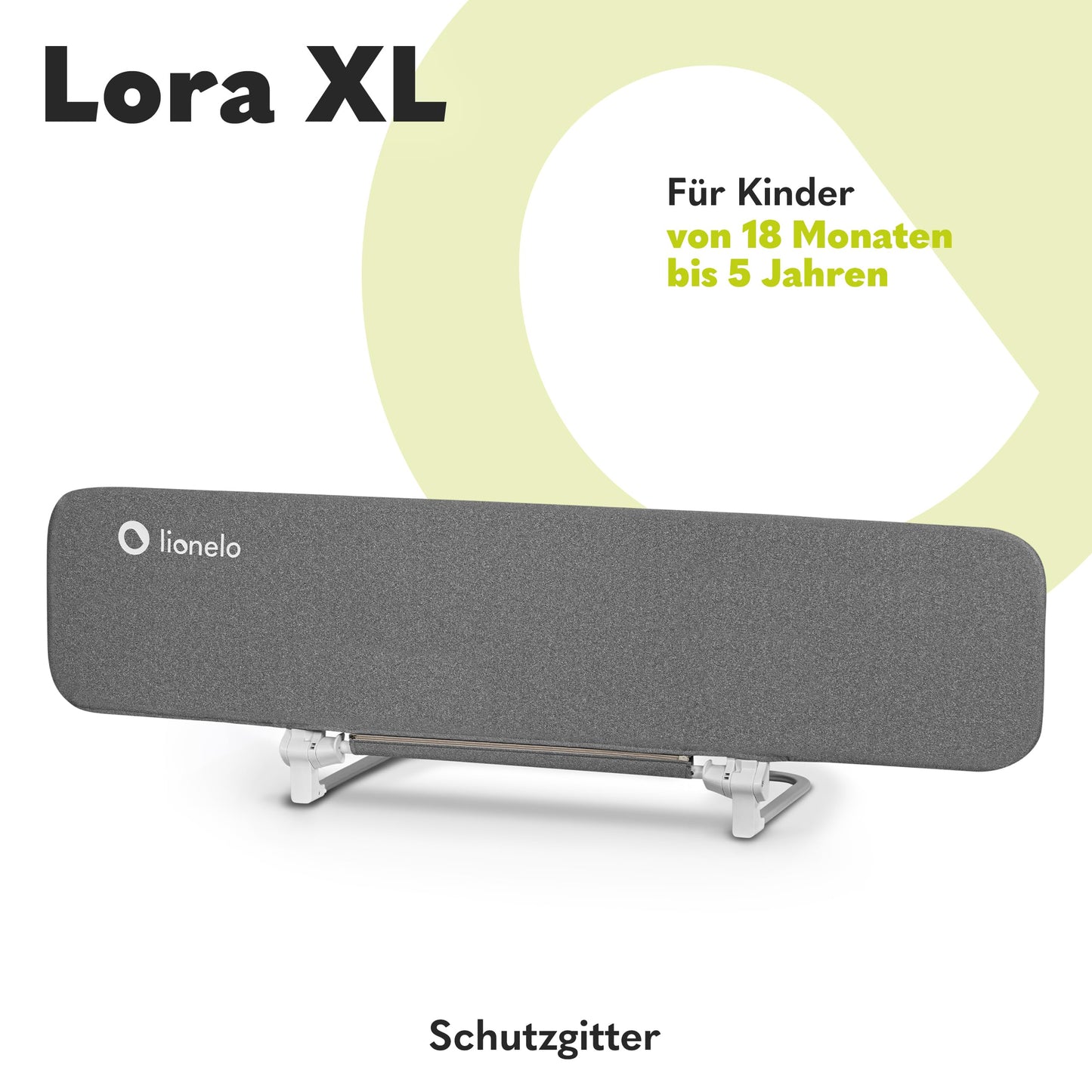 Lionelo Lora XL Portable Bed Guard for kids, tilt adjustment up to 180°, foldable bed rail, 45 cm - 150 cm, StandSafe lock, protection against falling out