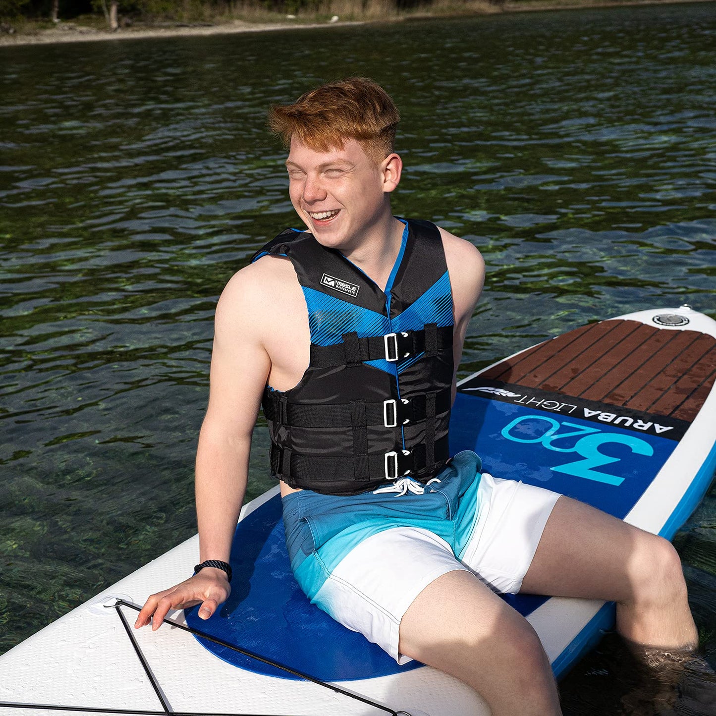 Like the adult V210 life jacket, a lightweight swim aid for men & women, 50N buoyancy vest for SUP, swimming, kayaking, impact protection vest for wakeboarding, water skiing, jet skiing.