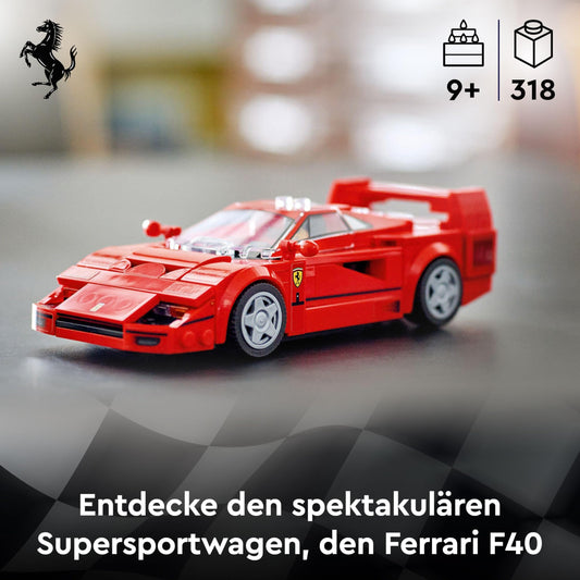 LEGO Speed Champions Ferrari F40 Supercar, set with buildable toy car and driver minifigure, collectible building kit for kids, great gift for boys and girls 76934.