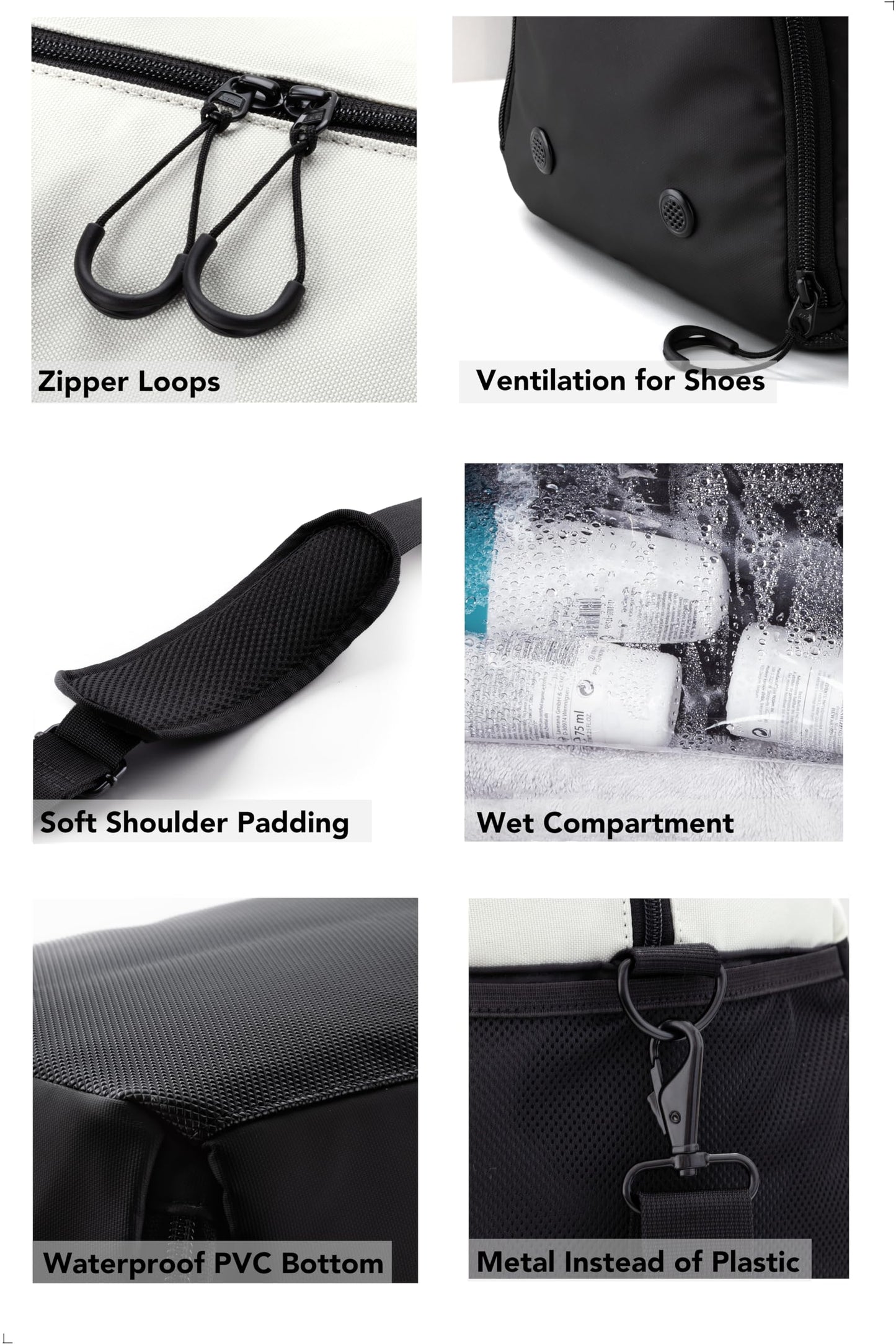 Fitgriff® sports bag & travel bag V2 for women and men - with shoe compartment & wet compartment - bag for sports, fitness, travel - training bag, gym bag, (Black/Cream White, Small)