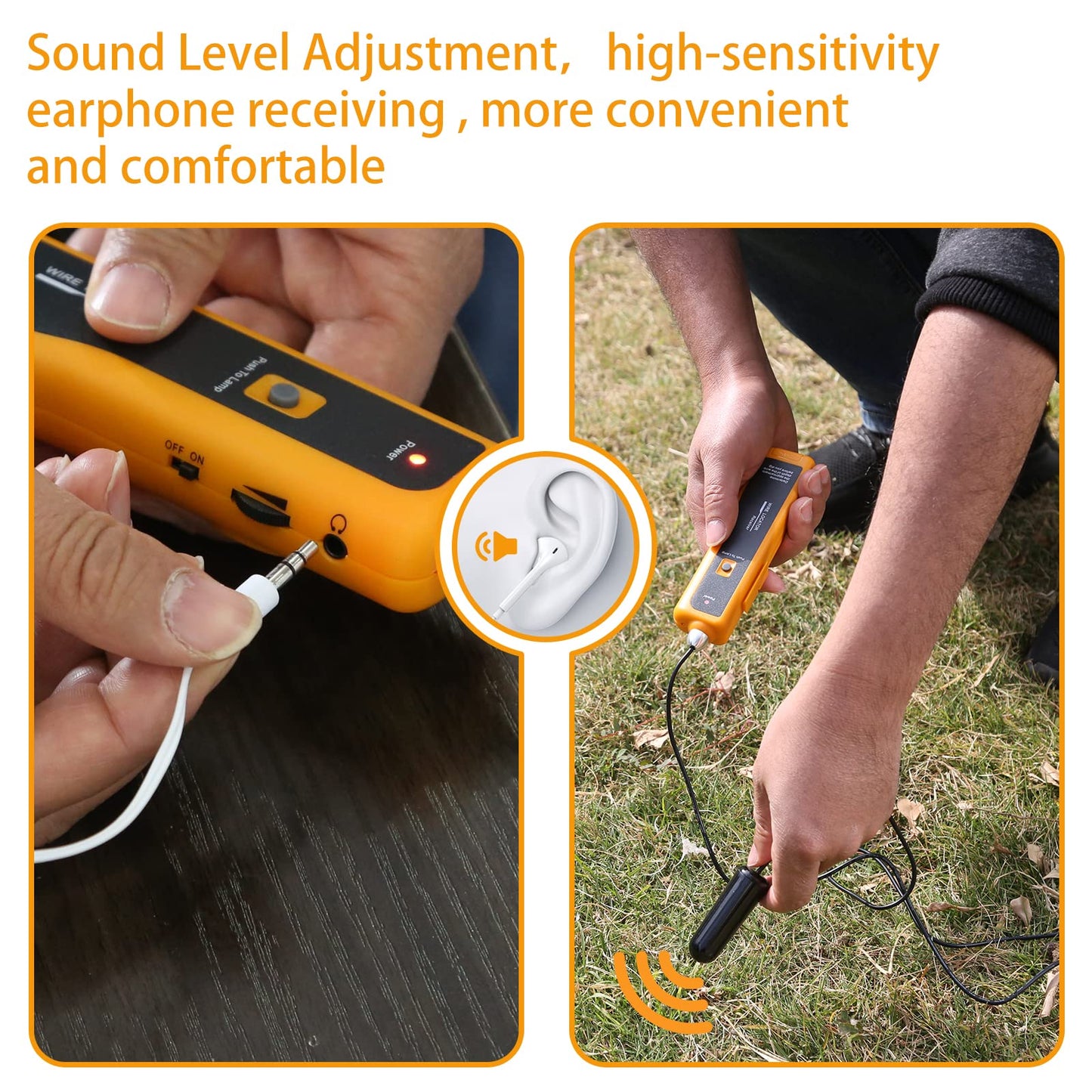 Kolsol F02 underground cable locator, cable locator with headphones, cable tester for pet fence cables, buried cables, irrigation control wires.