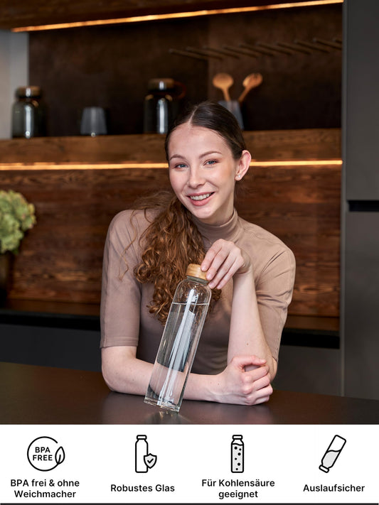 Spottle Glass Water Bottle 1L - Glass bottle available in 500ml, 750ml, 1 liter - Suitable for carbonated drinks - Dishwasher safe & leak-proof Glass Drinking Bottle