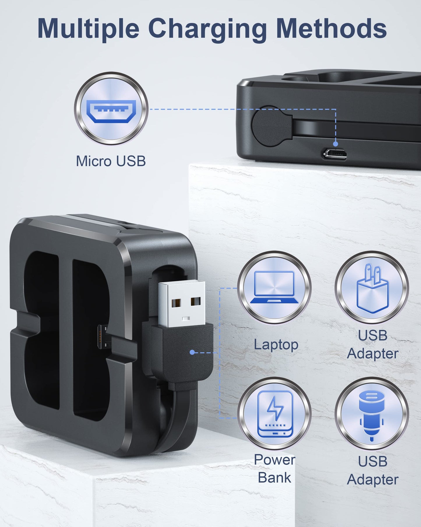 2 batteries and charging station for Ring Video Doorbell, 3.65V 6040mAh battery compatible with Video Doorbell 2/3/3+/4, Spotlight Cam Battery, Stick Up Cam (2/3Gen) (2 Battery and Charger)