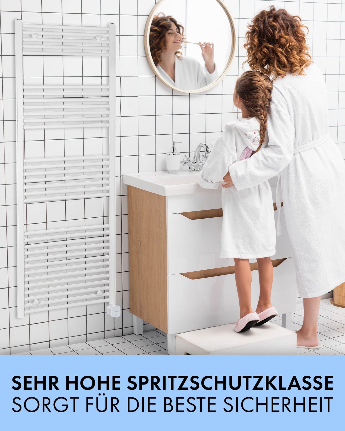 Electric bathroom radiator - WiFi control via APP - Towel radiator - Electric bathroom heating - Towel heater - Made in Germany - Curved towel warmer White 1175 × 500 mm