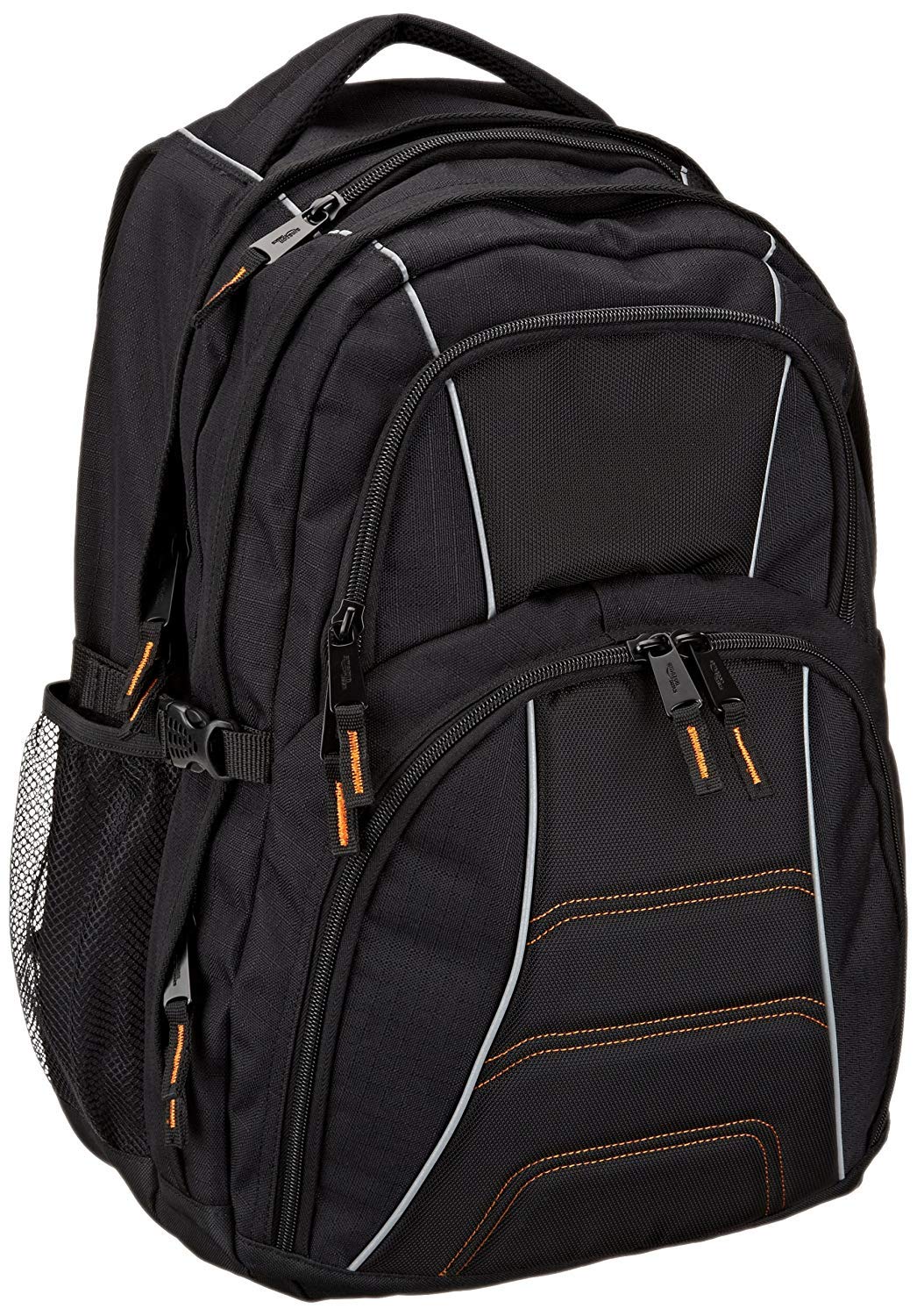 Amazon Basics laptop backpack with padded shoulder straps and storage compartments for pens, keys, phone, suitable for most laptops up to 17 inches, Black.