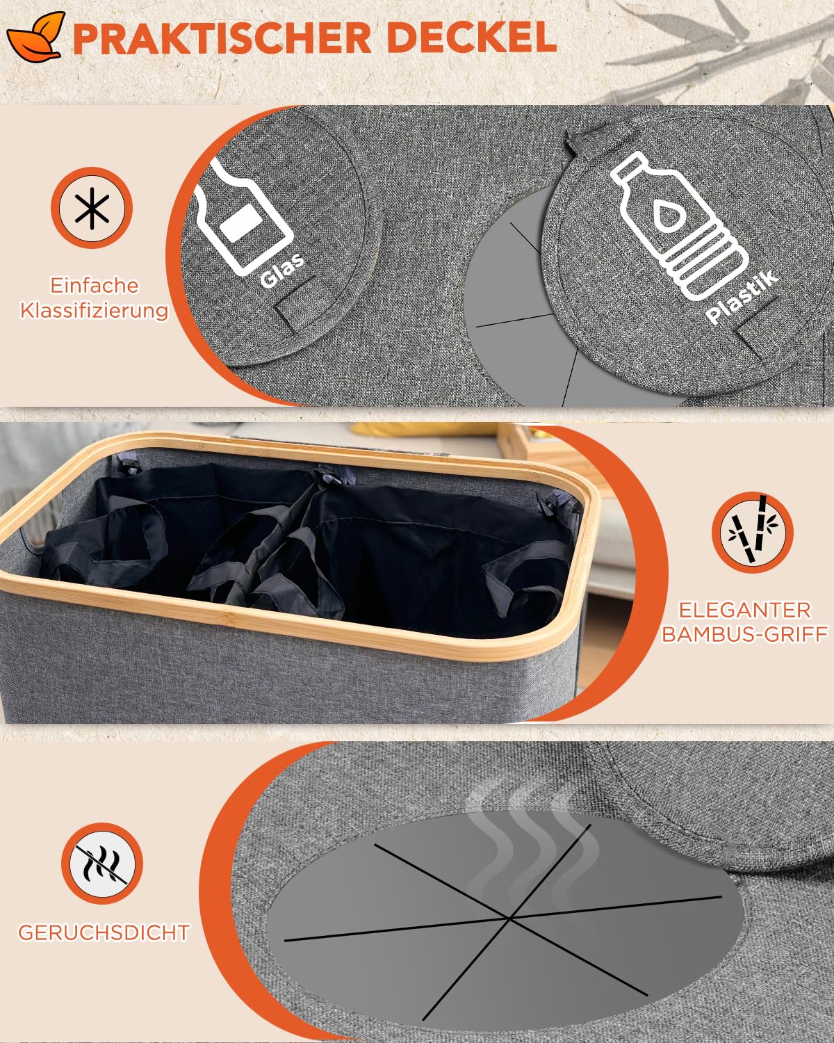 SOUTHGATE 140L deposit bottle collection bin with lid, collapsible container for empties & glass with 2 compartments & XXL carrying bags, 100% recyclable storage box, for shared flats, large families, parties.