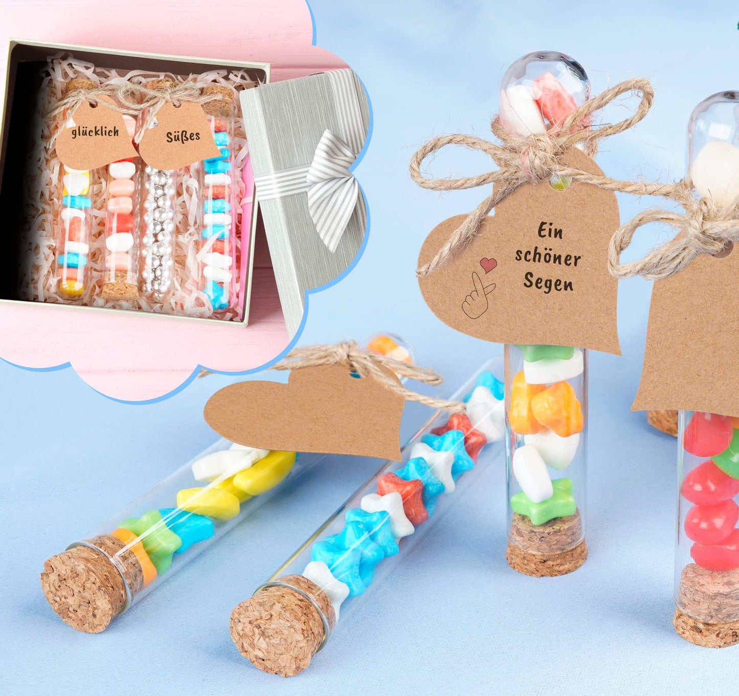 Mocraft 30 pieces Test tube with cork glass Transparent Test tubes 20 x 150 mm Test tube for flowers, weddings, guest gifts with kraft paper label
