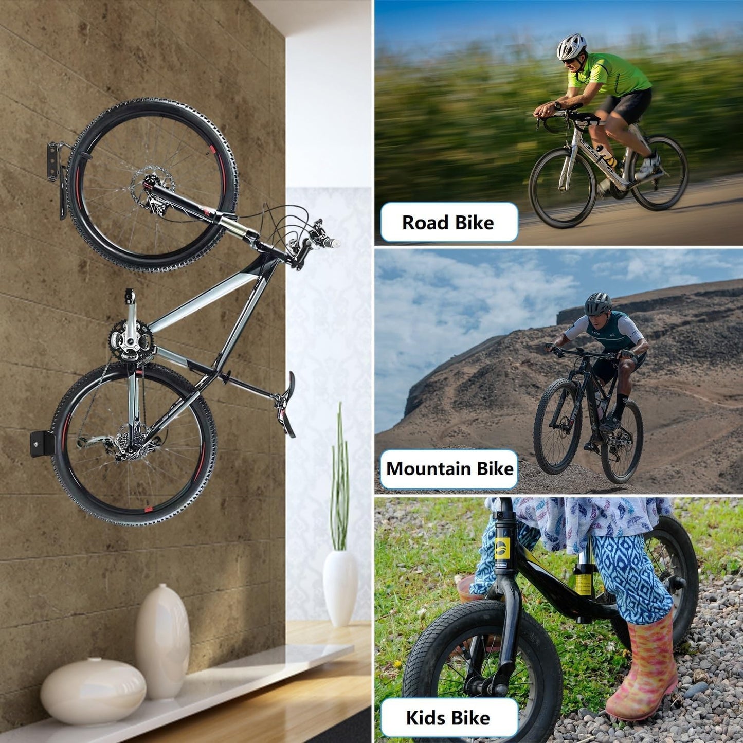 Bicycle wall mount 3 pack - TAZZOR Bike Wall Mount with 100% steel construction. Swivel design for vertical bike storage on the wall.