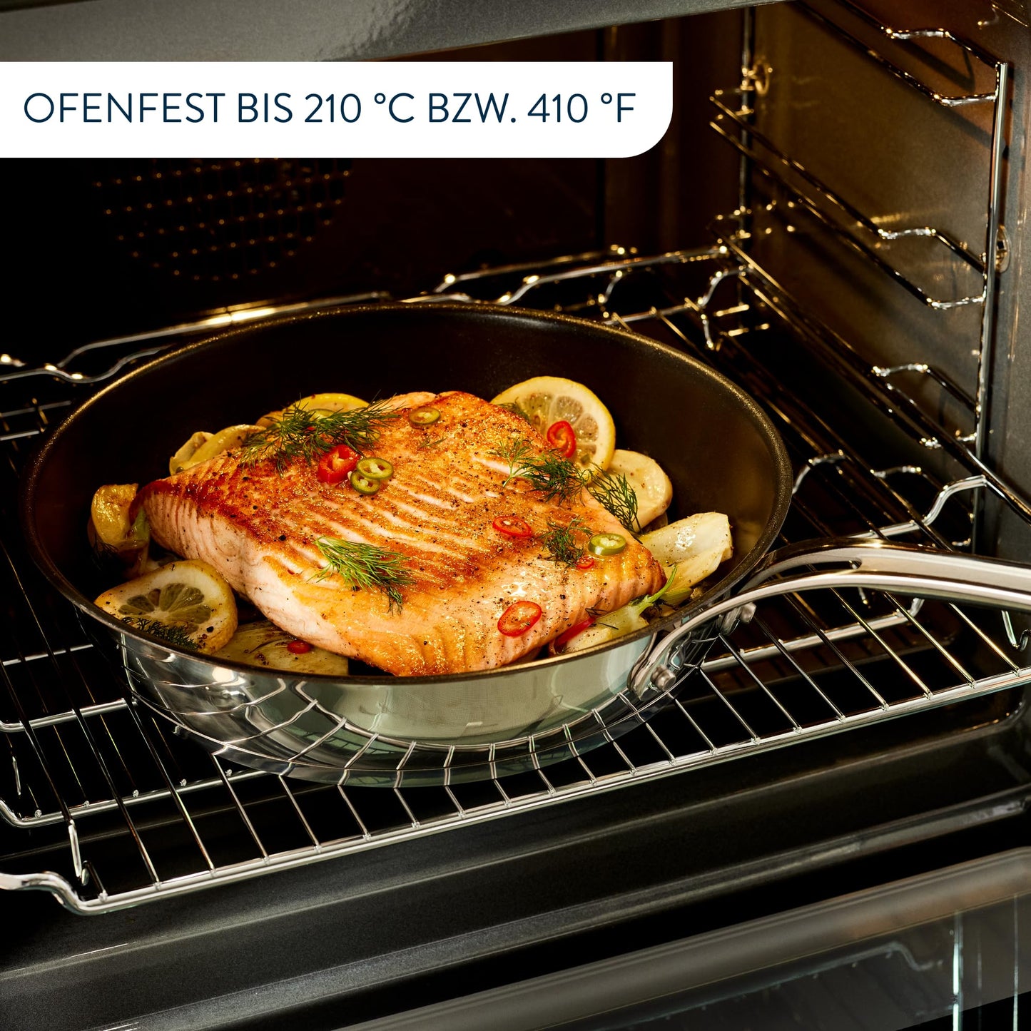 Jamie Oliver by Tefal Cook's Classics 9.4 inch Frying Pan, Stainless Steel Induction Pan with Non-Stick Coating, suitable for all stovetops, oven safe up to 410°F, riveted handle, E3060435