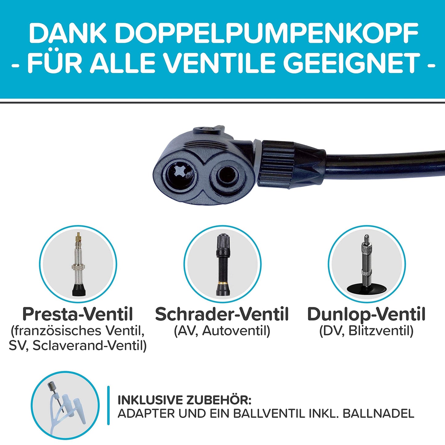 Foot pump with double cylinder and pressure gauge test VERY GOOD - 10 years warranty. Foot pump for all valves (bicycle pump, car air pump) - Powerful foot air pump - High-quality foot air pump.