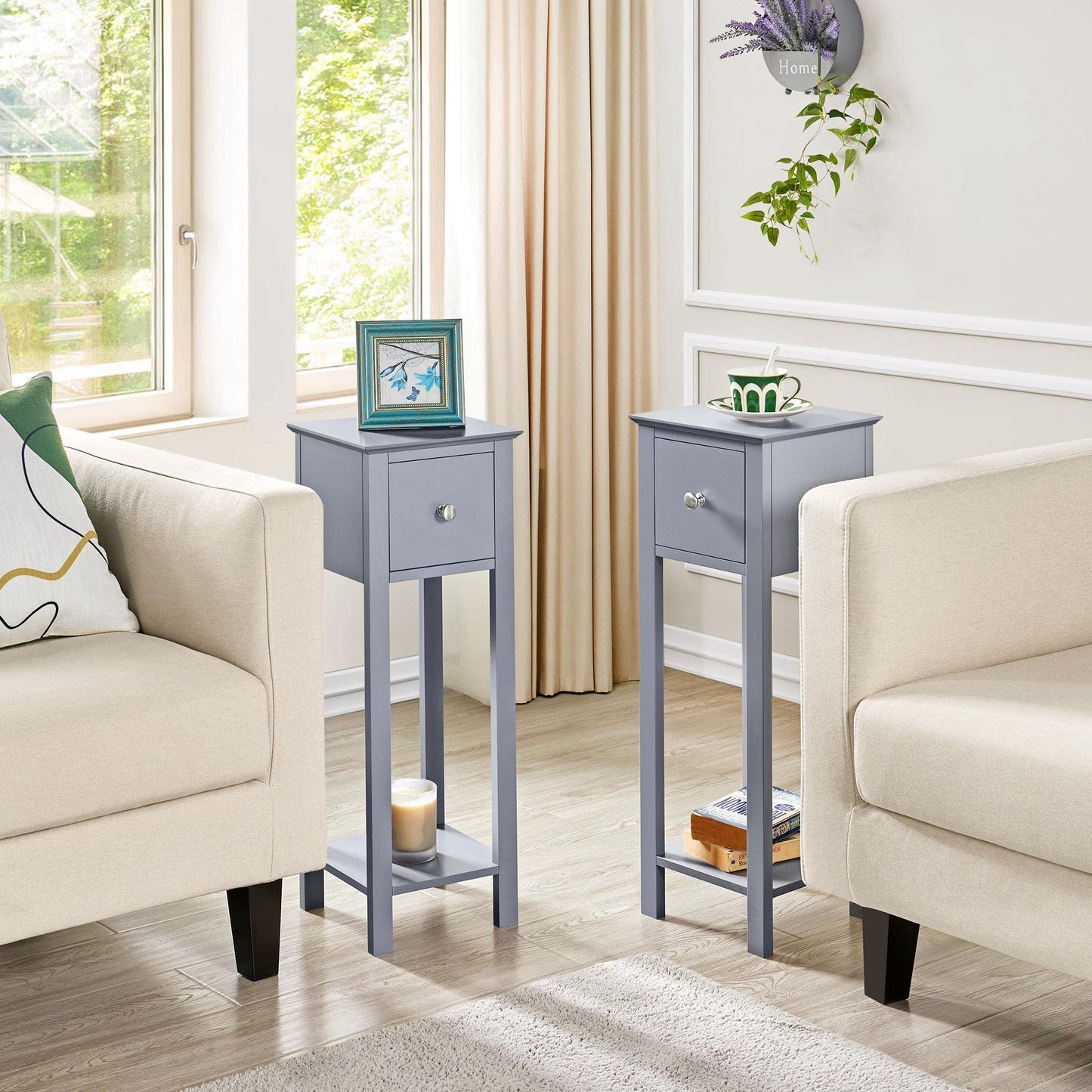 Yaheetech 2-Pack Nightstand Bedside Table with 1 Drawer & Shelf Simple End Table Storage Side Table for Living Room/Bedroom, Gray