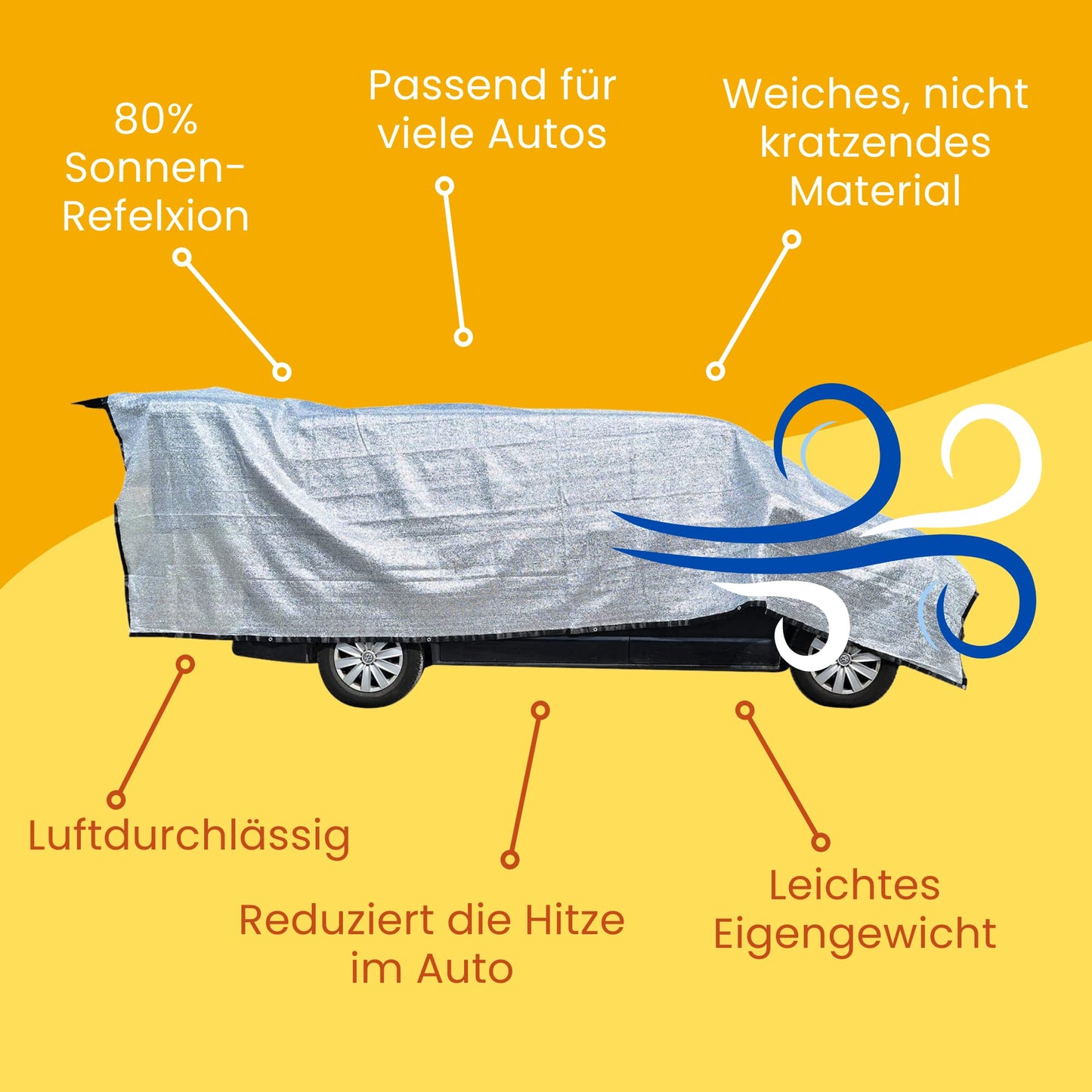 Shade net car dog 4x6m - aluminum heat shield with eyelets - UV sun protection net & breathable aluminum net 6x4m - shade net camping, vacation, sports - aluminum foil car aluminum net 6x4m