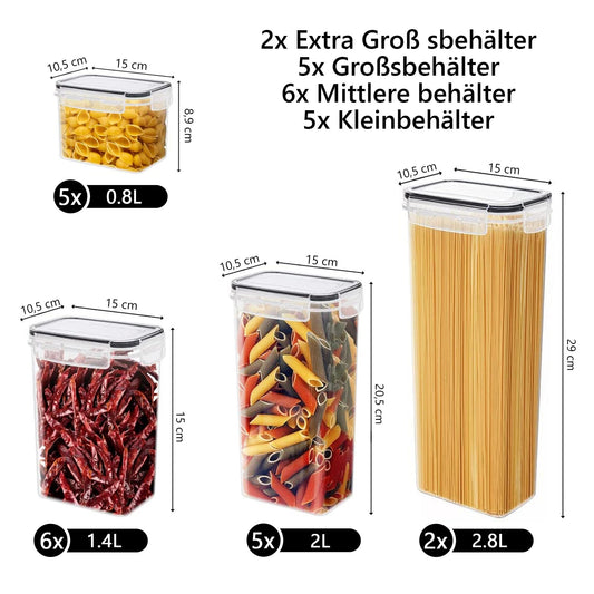 Deco House® Storage Containers with Lids 18 Set - Kitchen Food Storage Box Airtight Containers - Plastic Storage Containers with Lids - Storage Jars for Pasta, Cereal, Flour