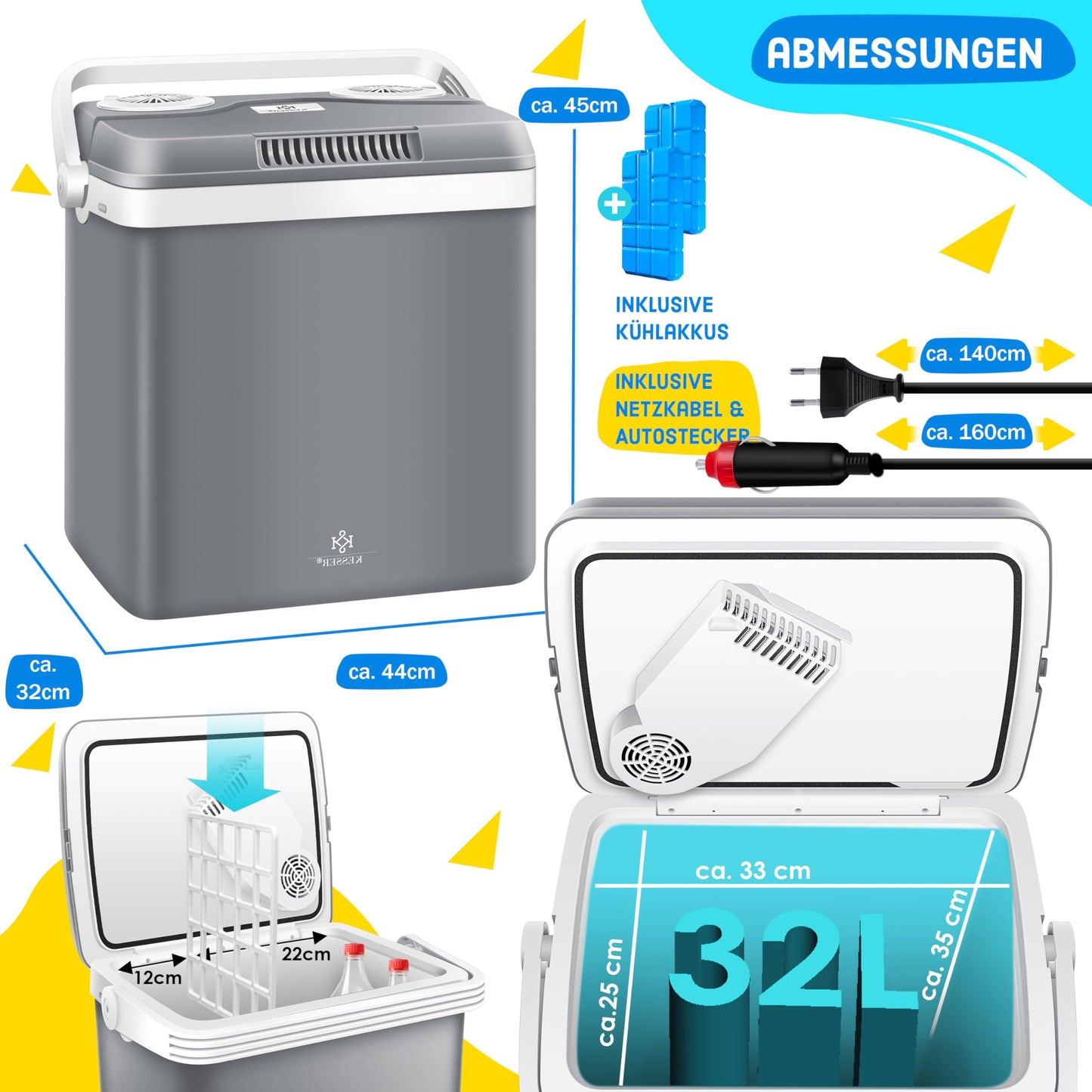 KESSER® Cooler Box Thermobox 32 liters | Thermo-Electric Cooler Box | COOLS and WARMS | 12 & 230V | Cooler Box for Car, Boat & Camping | Mini Fridge with ECO & MAX Mode | incl. Cooling Packs