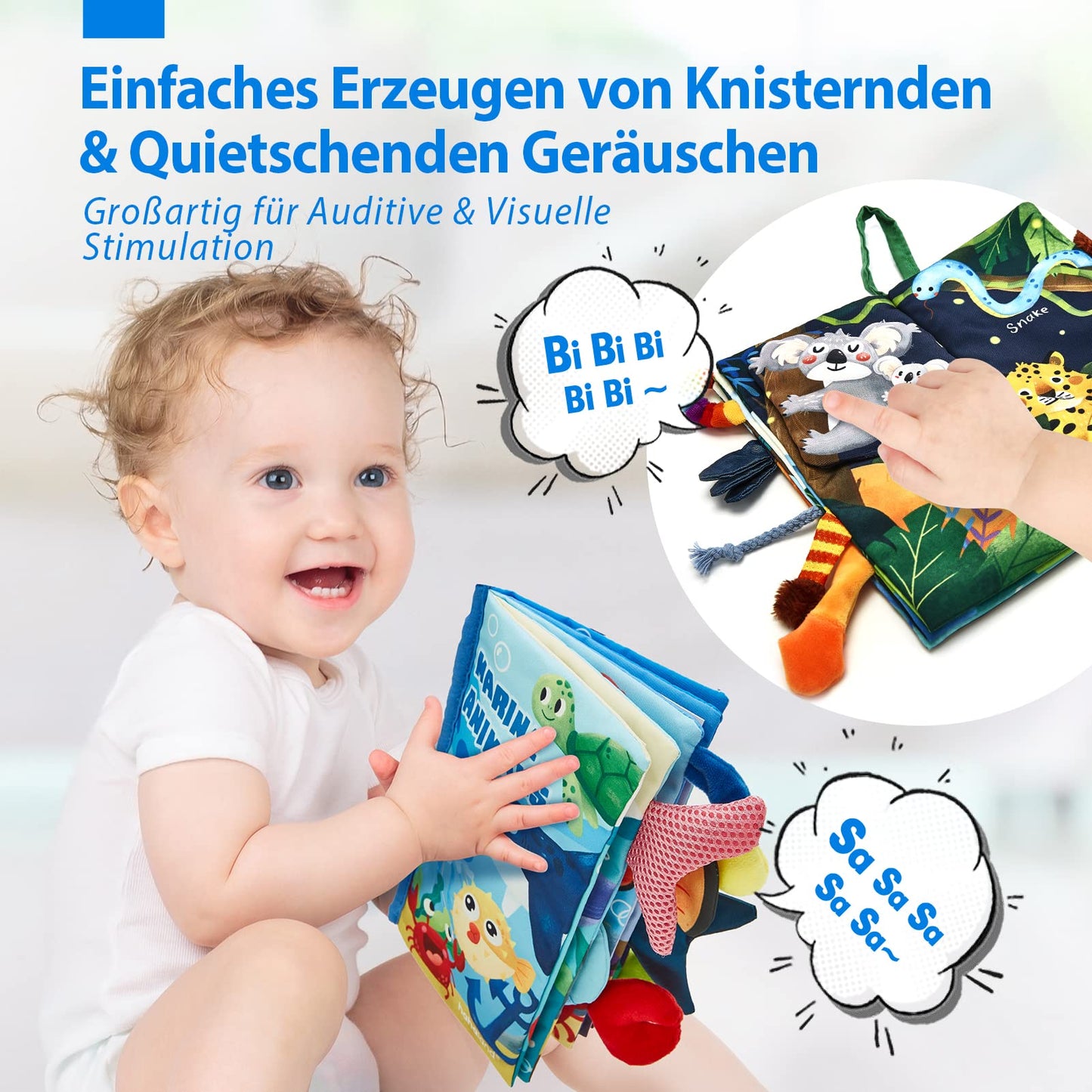 hahaland Baby Book Baby Cloth Book - 2 Piece Book Toy 0 Months - 3D Picture Book Touch Book Crinkle Book from 0 3 6 Months, Quiet Book Gift for Boys Girls