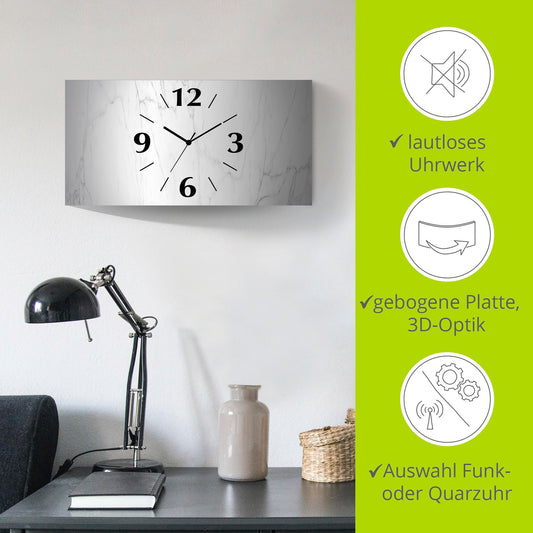 ARTLAND wall decoration wall clock without ticking noises Aluminum radio clock analog radio clock 60x30 cm White marble stone look U1RF