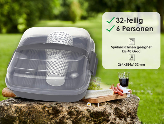 BEFA Picnic Set for 6 people | BPA-free | Camping cutlery set with fork, knife, spoon, plates, cups | Picnic basket | Picnic bag