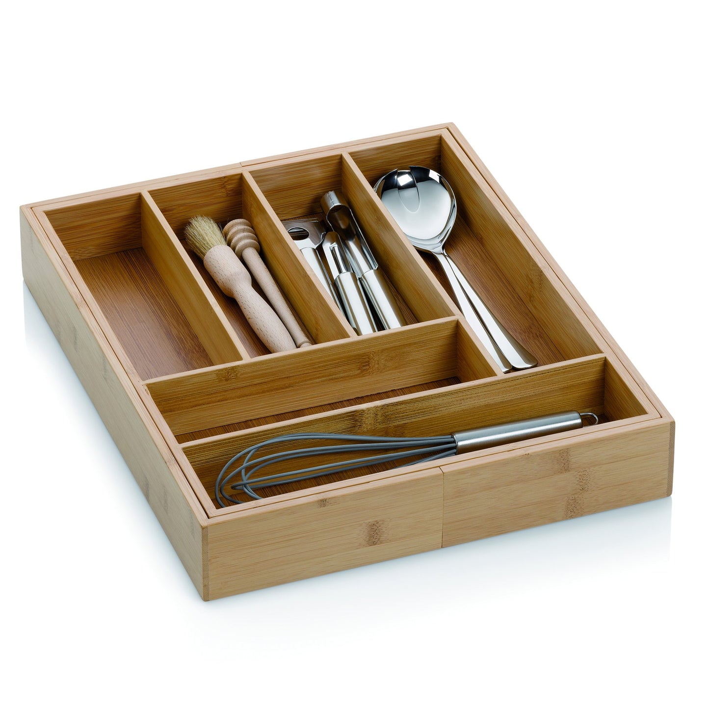 Kela bamboo cutlery tray for drawers 35-58 x 43 x 6.5 cm, extendable, drawer insert with 6 or 8 compartments, KALMA, drawer organizer kitchen