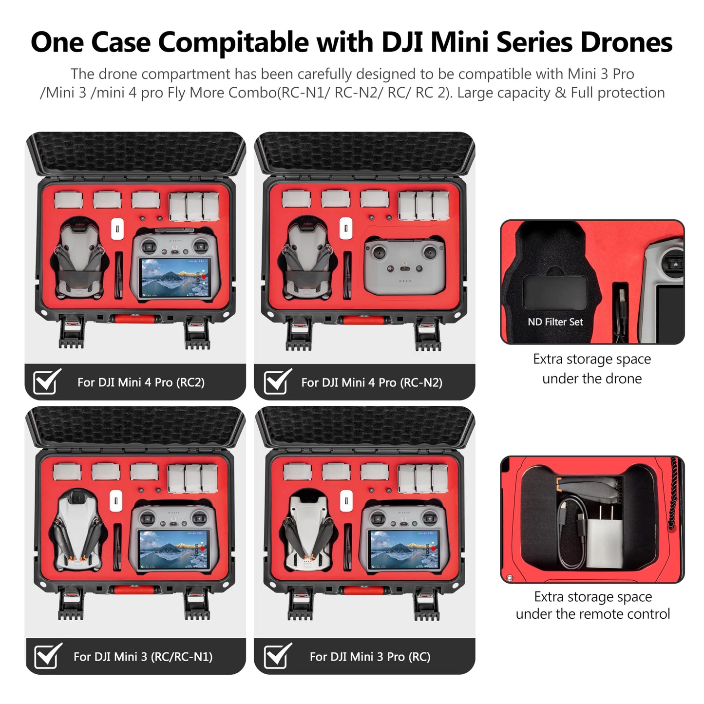 STARTRC Mini 4 Pro case, waterproof hardshell storage bag for DJI Mini 4 Pro/Mini 3/3 Pro RC accessories (RC/N1/N2)
