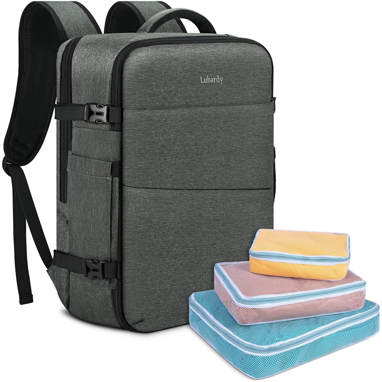 Lubardy 40L Laptop Backpack for Men Waterproof 17.3 Inch with 3 Storage Pockets Travel Backpack for Work School Weekend Trip Grey