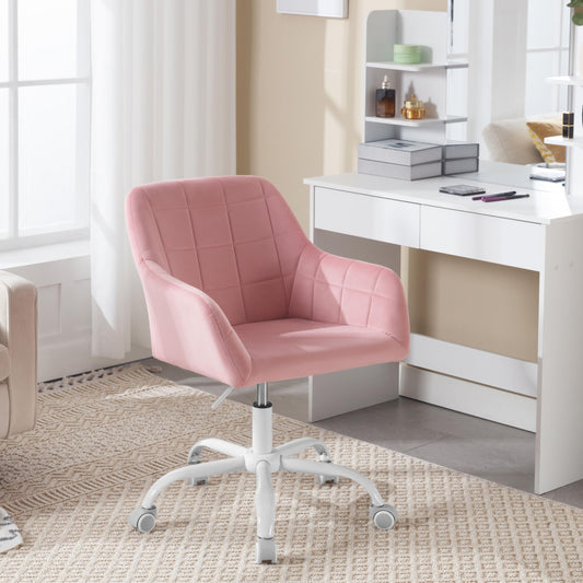 WOLTU Vanity Chair, Swivel Desk Chair, Rolling Office Chair, Ergonomic Task Chair, Height Adjustable Seat for Home Office, Bedroom, Office, Velvet, Pink