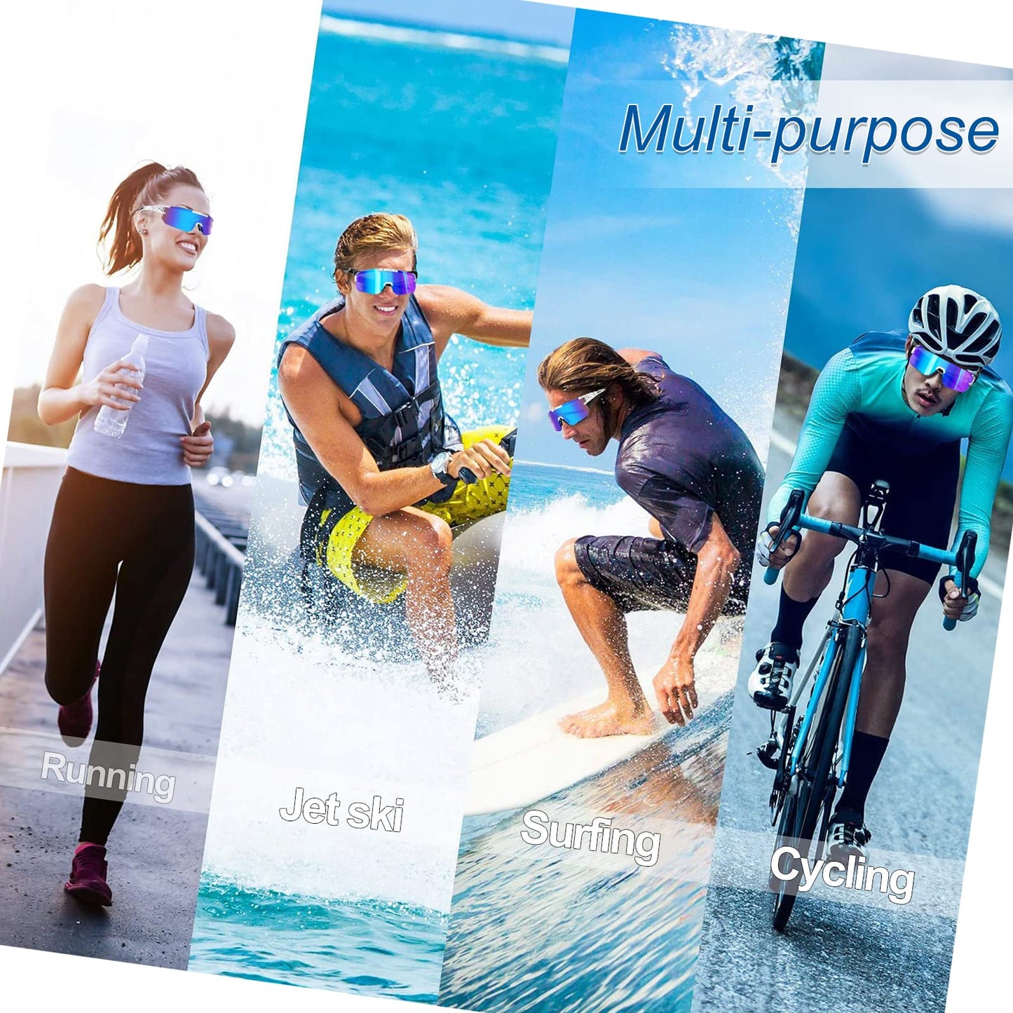 Rapidly Fast Glasses Rave Polarized Sports Sunglasses Cycling Glasses Men Women Sport Sunnies UV400 Protection Cycling Running Golf (White and Blue)