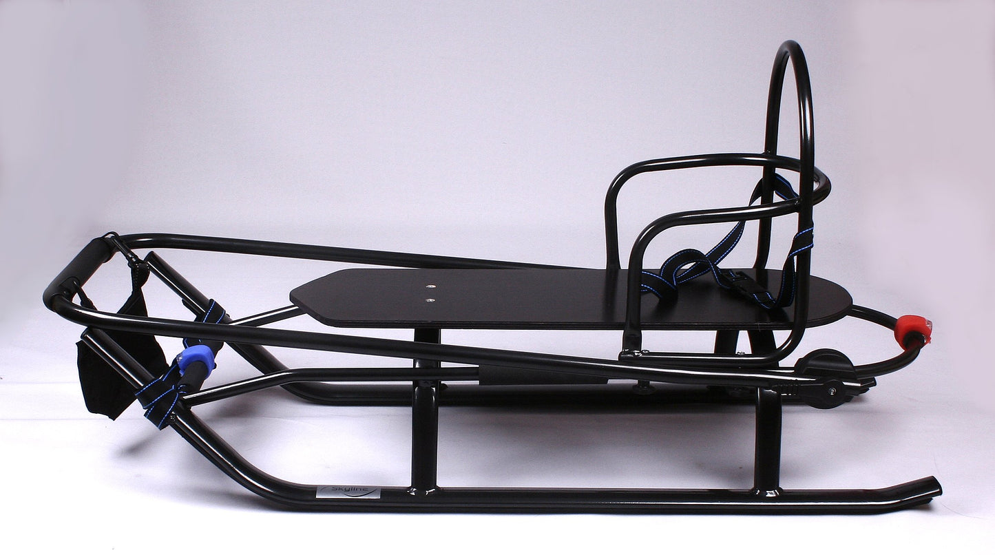3-in-1 children's sledge with backrest, footmuff, push handle, and aluminum buckle (black & graphite)